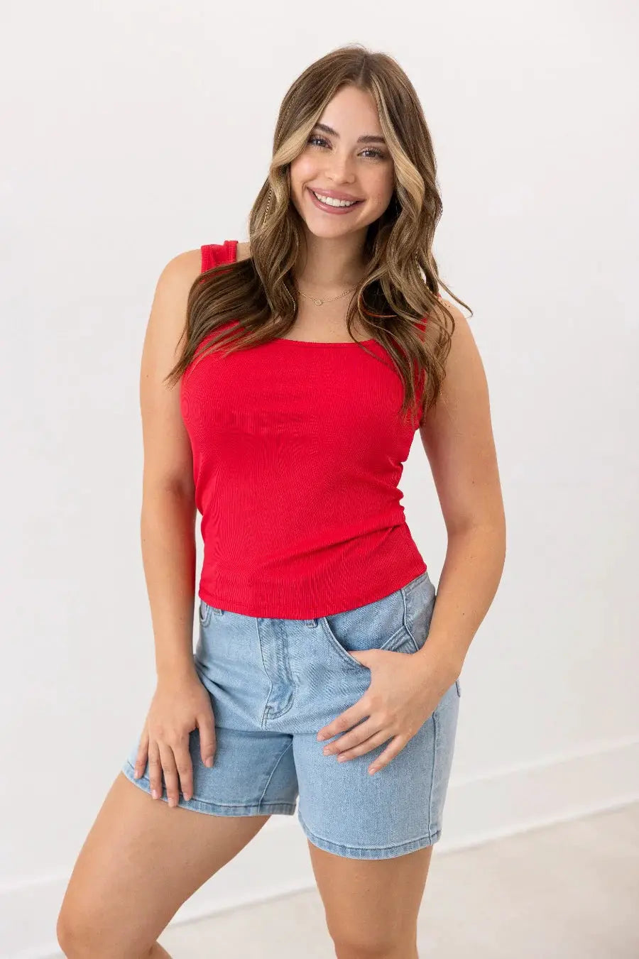 Grace & Emma Bella Square Neck Rib Knit Tank Top - Tank Tops ribbed tank top