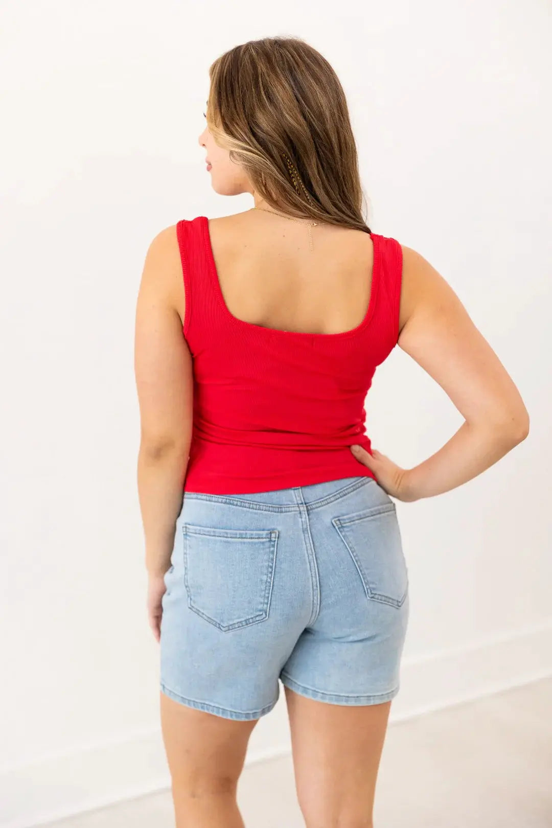 Grace & Emma Bella Square Neck Rib Knit Tank Top - Tank Tops ribbed tank top