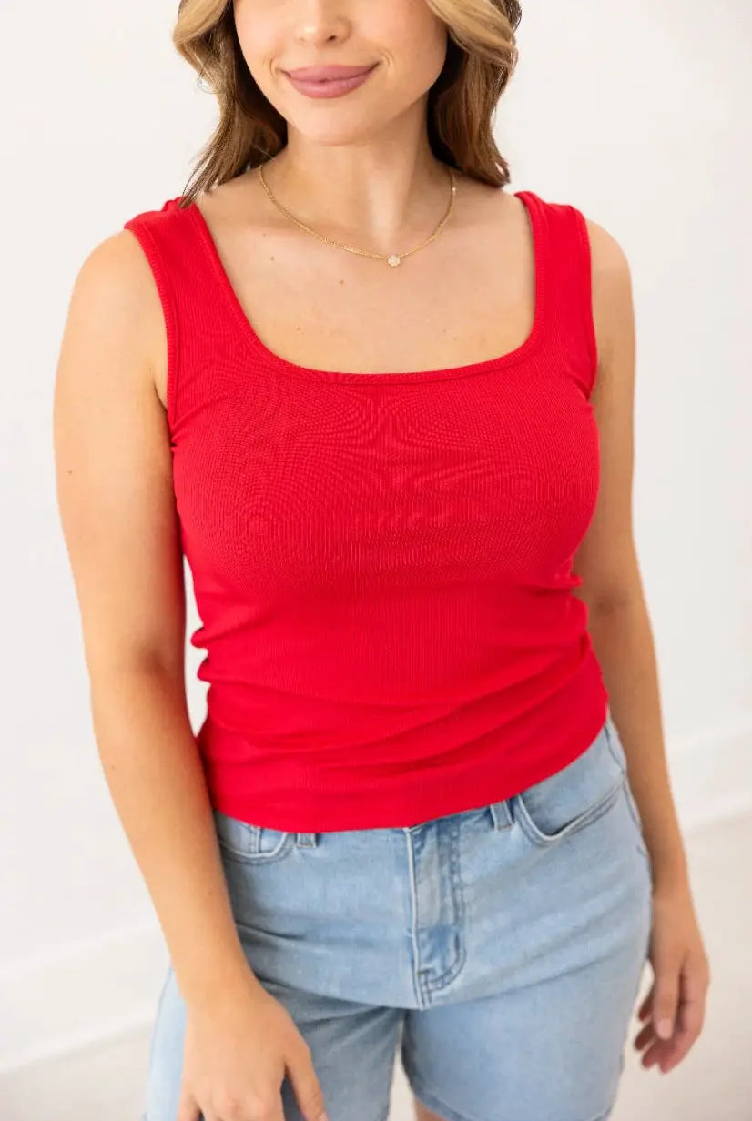Grace & Emma Bella Square Neck Rib Knit Tank Top - Tank Tops ribbed tank top
