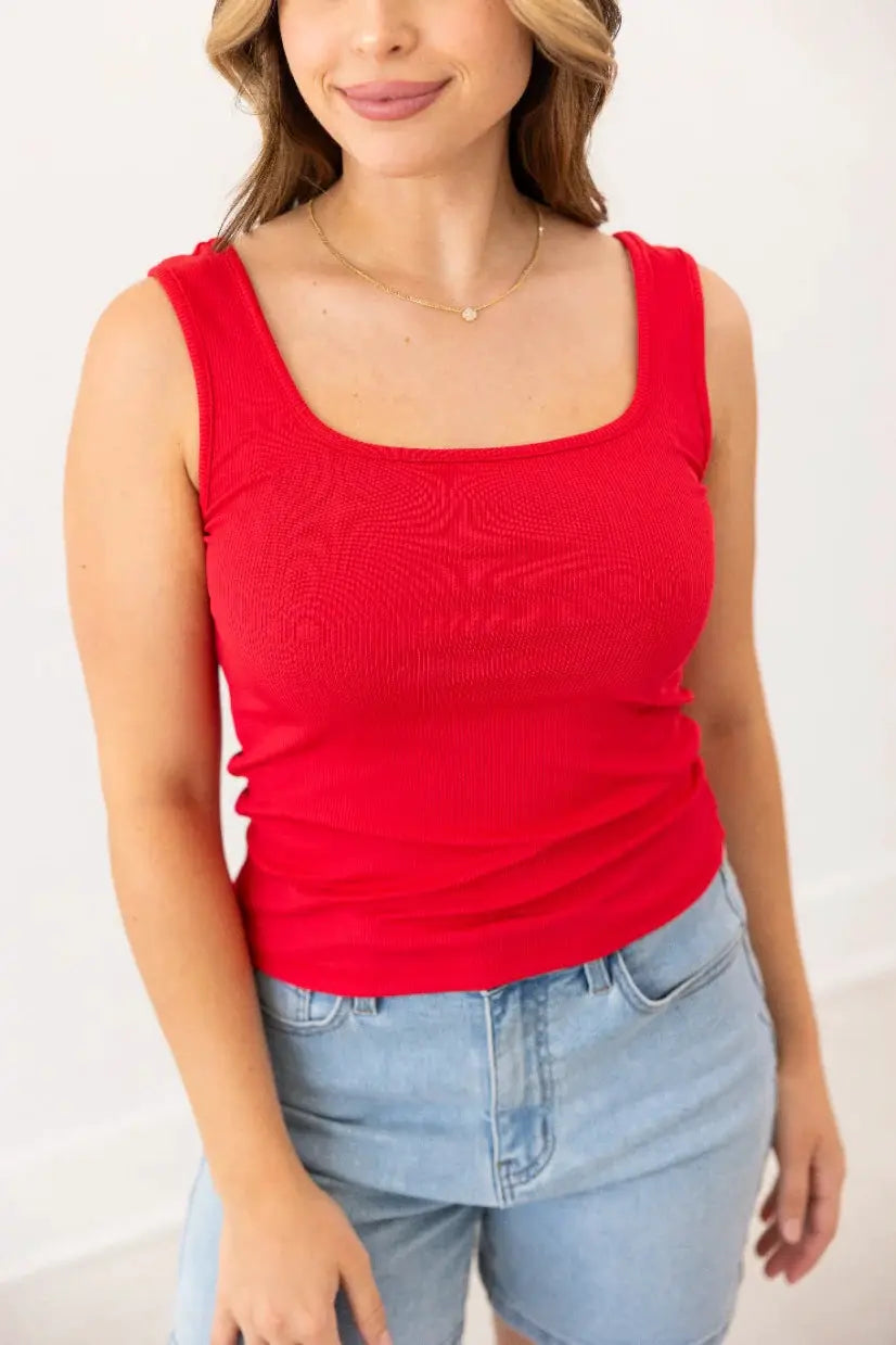 Grace & Emma Bella Square Neck Rib Knit Tank Top - Tank Tops ribbed tank top
