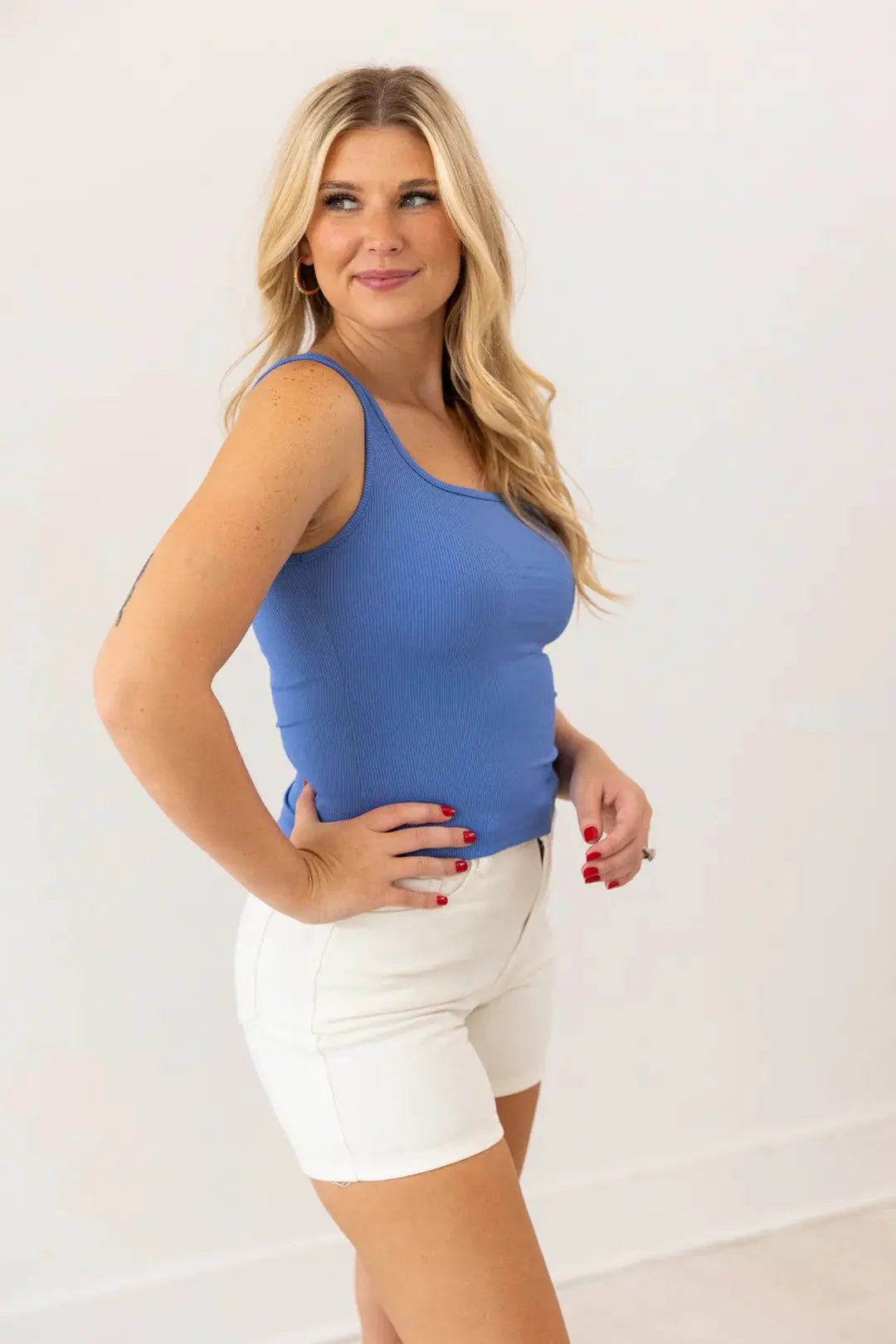 Grace & Emma Bella Square Neck Rib Knit Tank Top - Tank Tops ribbed tank top