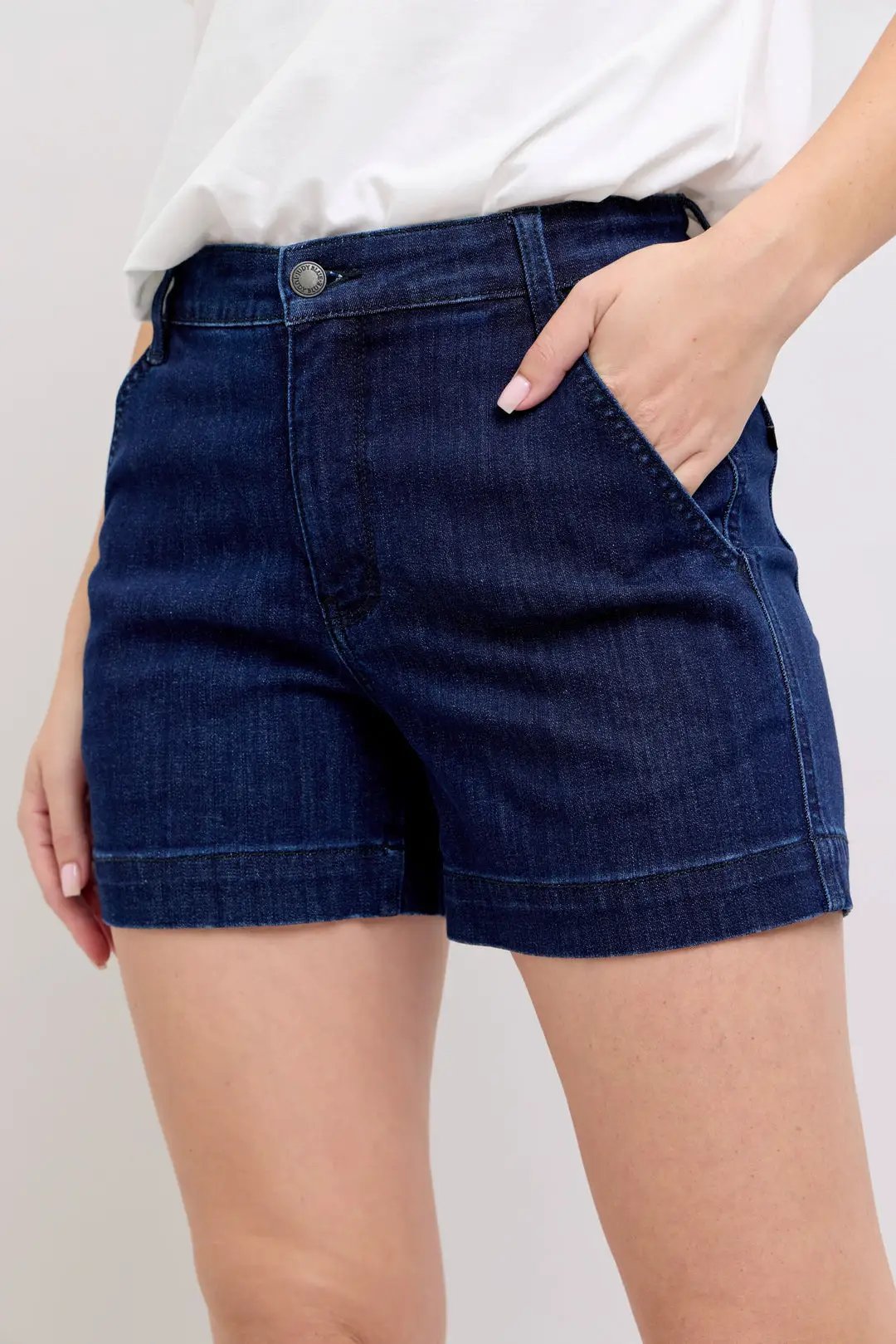 Judy Blue The High Waist Tummy Control Dark Denim Trouser Shorts - Denim Shorts Judy Blue Trouser Shorts