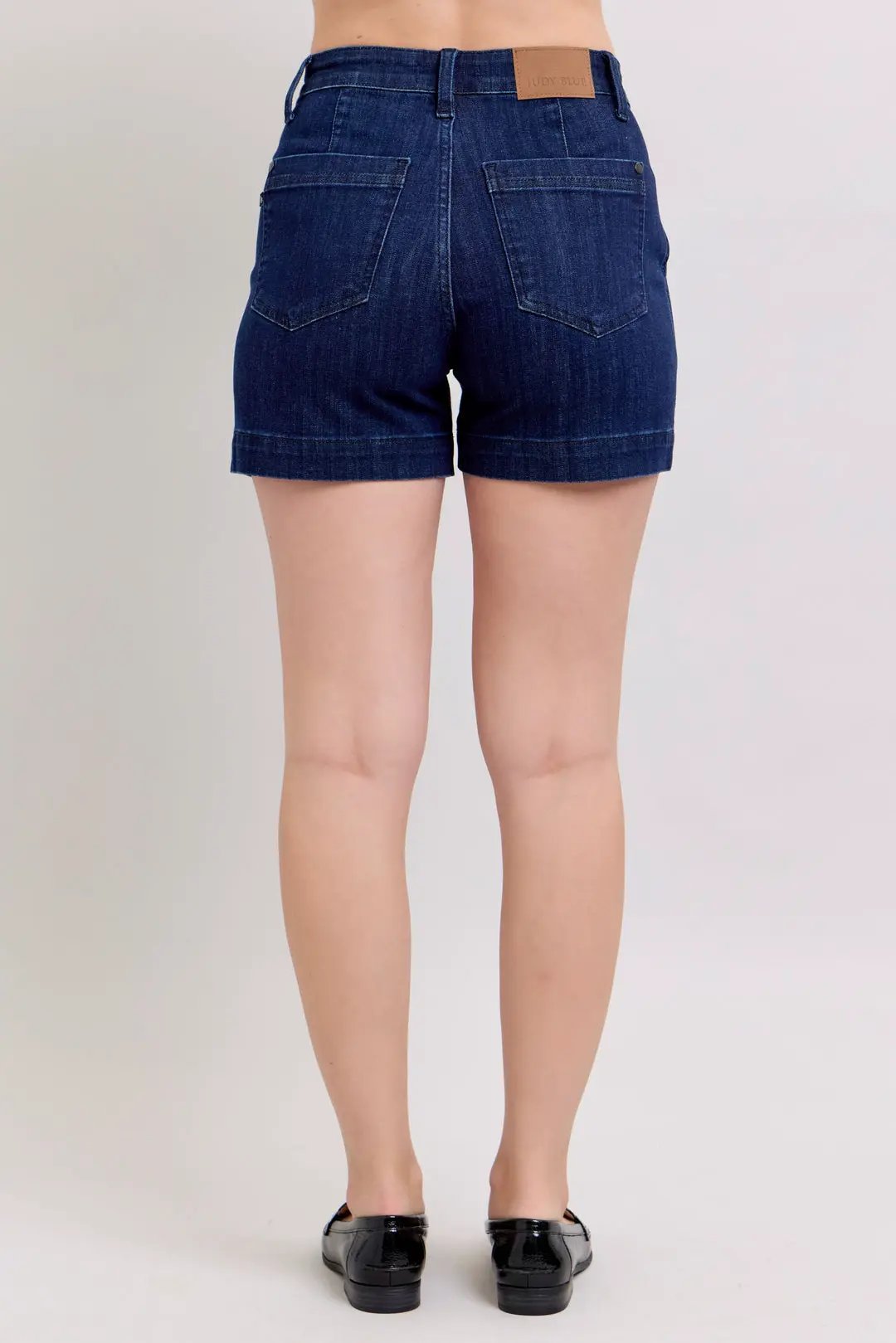 Judy Blue The High Waist Tummy Control Dark Denim Trouser Shorts - Denim Shorts Judy Blue Trouser Shorts