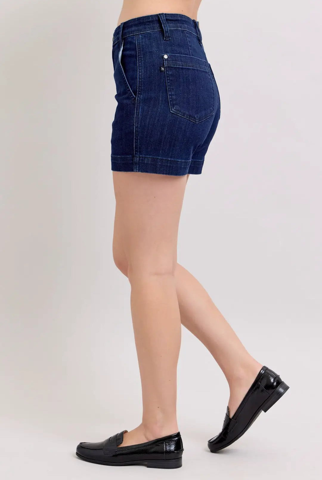Judy Blue The High Waist Tummy Control Dark Denim Trouser Shorts - Denim Shorts Judy Blue Trouser Shorts