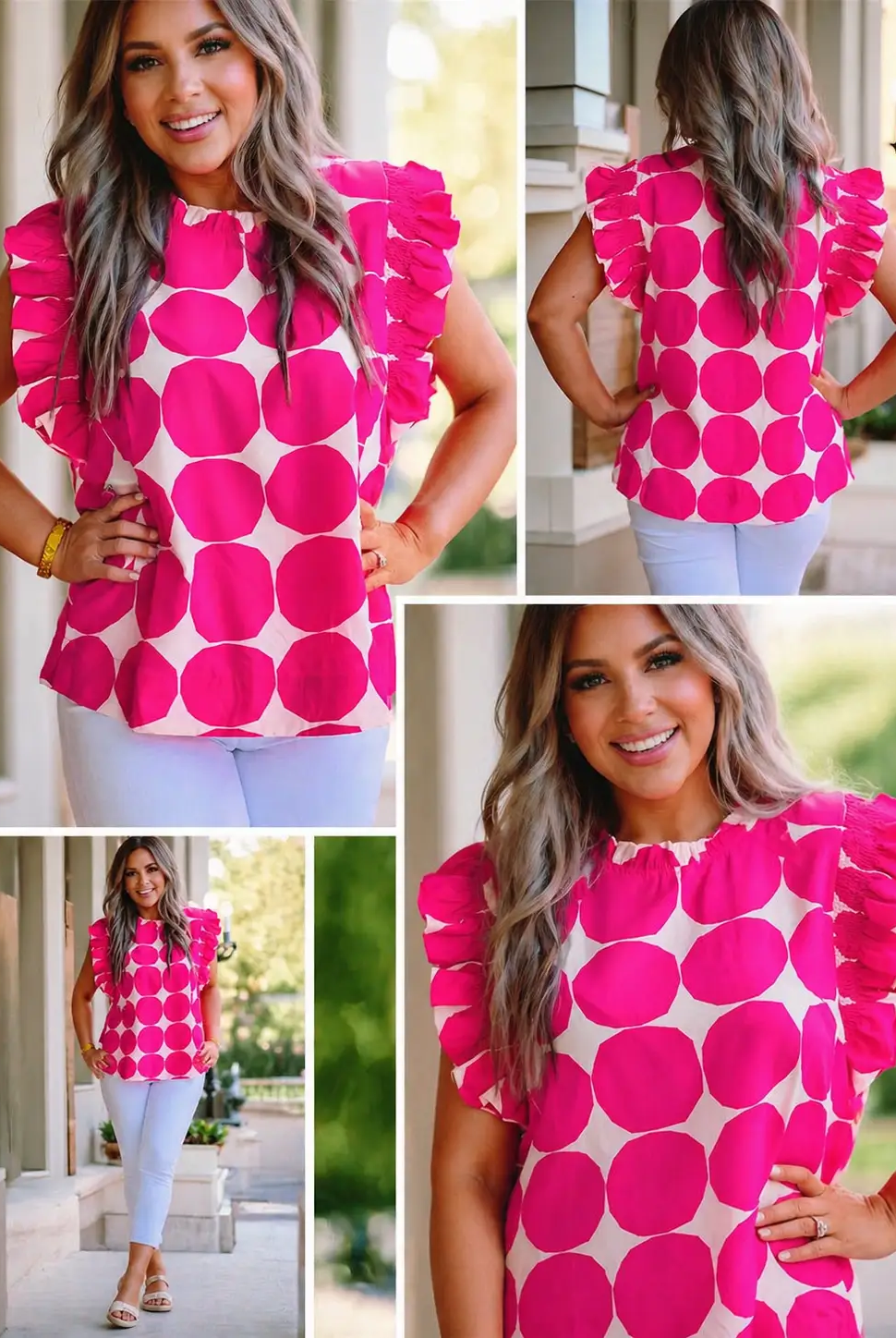 1 the Woman Bubblegum Pattern Frilled Collar Flutter Sleeve Top - Clothing Tops Bubblegum Pattern Frilled Collar Flutter Sleeve Top