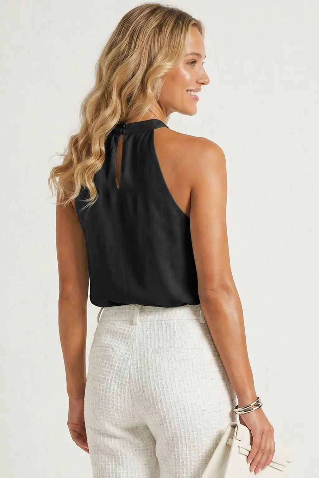 Naked Zebra The Corded Keyhole Sleeveless Top: Black - Blouses