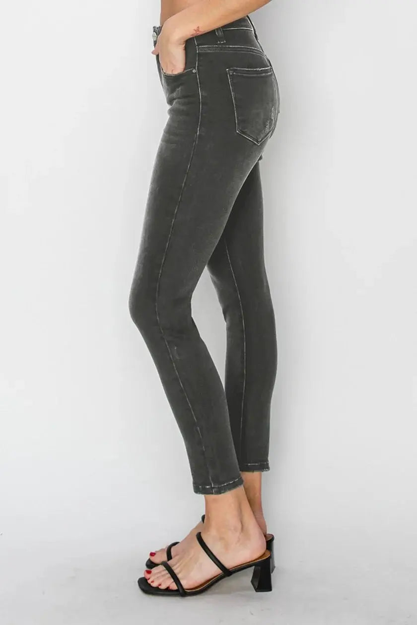 RISEN The High Rise Ankle Skinny Jeans: Washed Black - Jeans