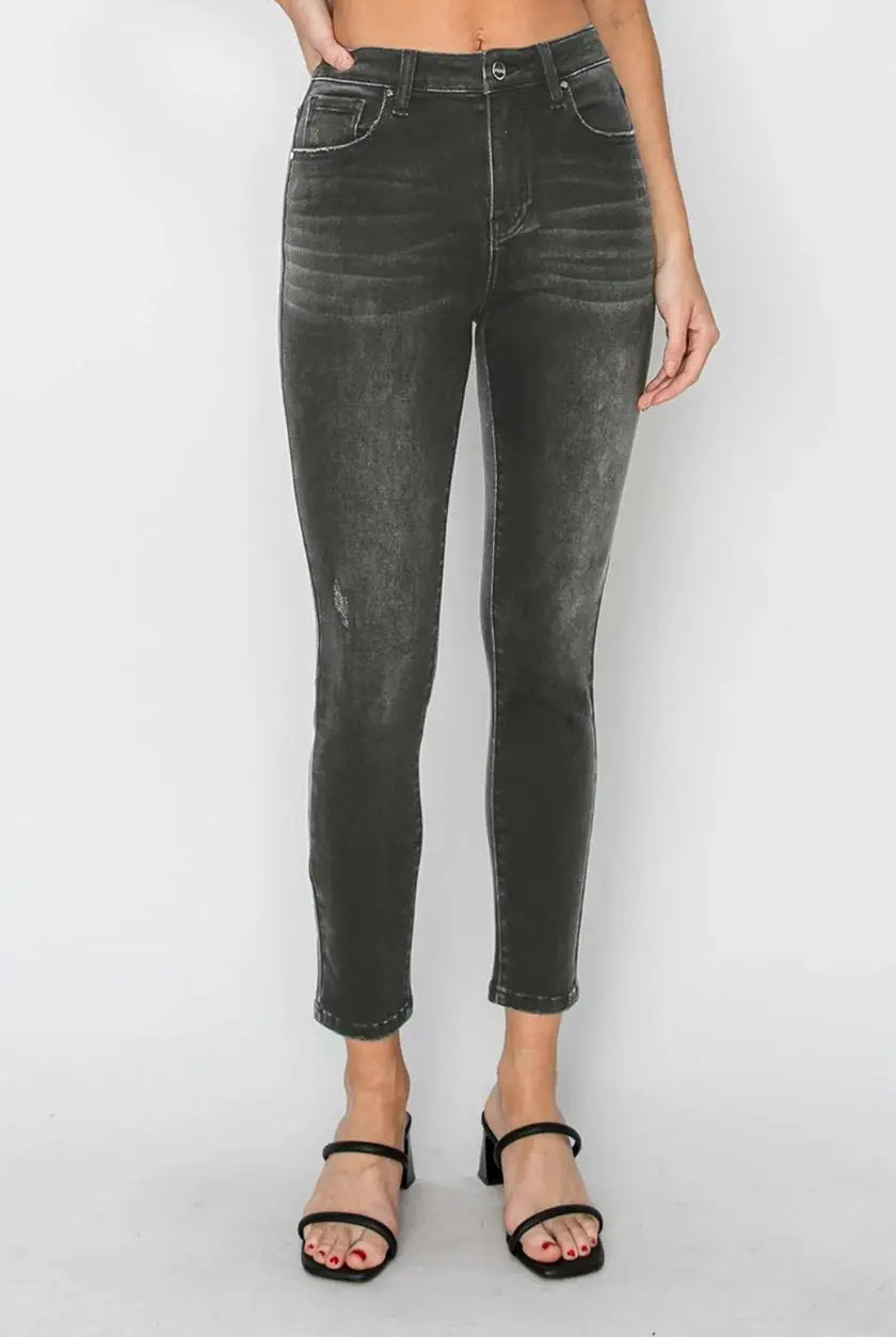 RISEN The High Rise Ankle Skinny Jeans: Washed Black - Jeans