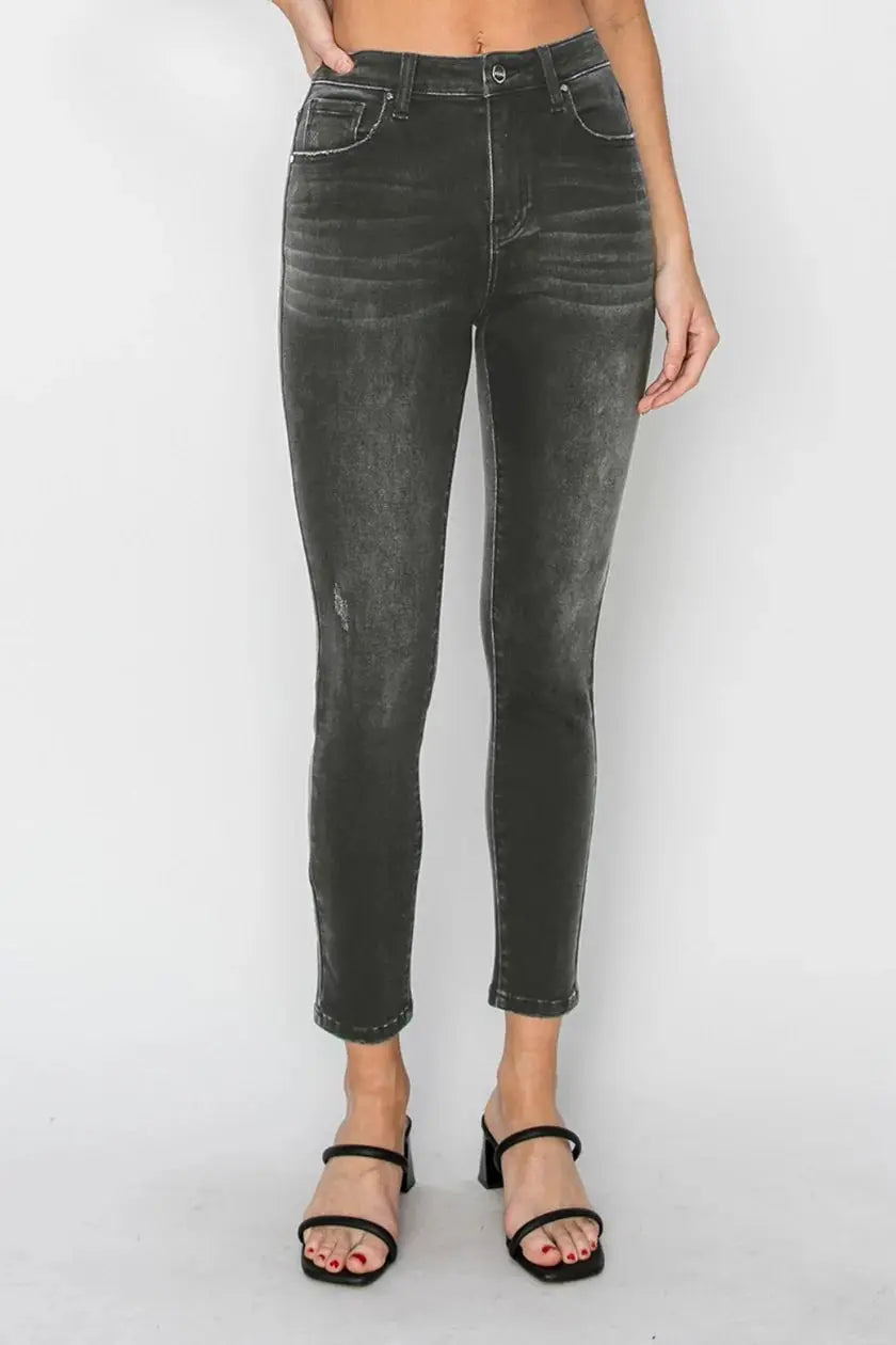 RISEN The High Rise Ankle Skinny Jeans: Washed Black - Jeans