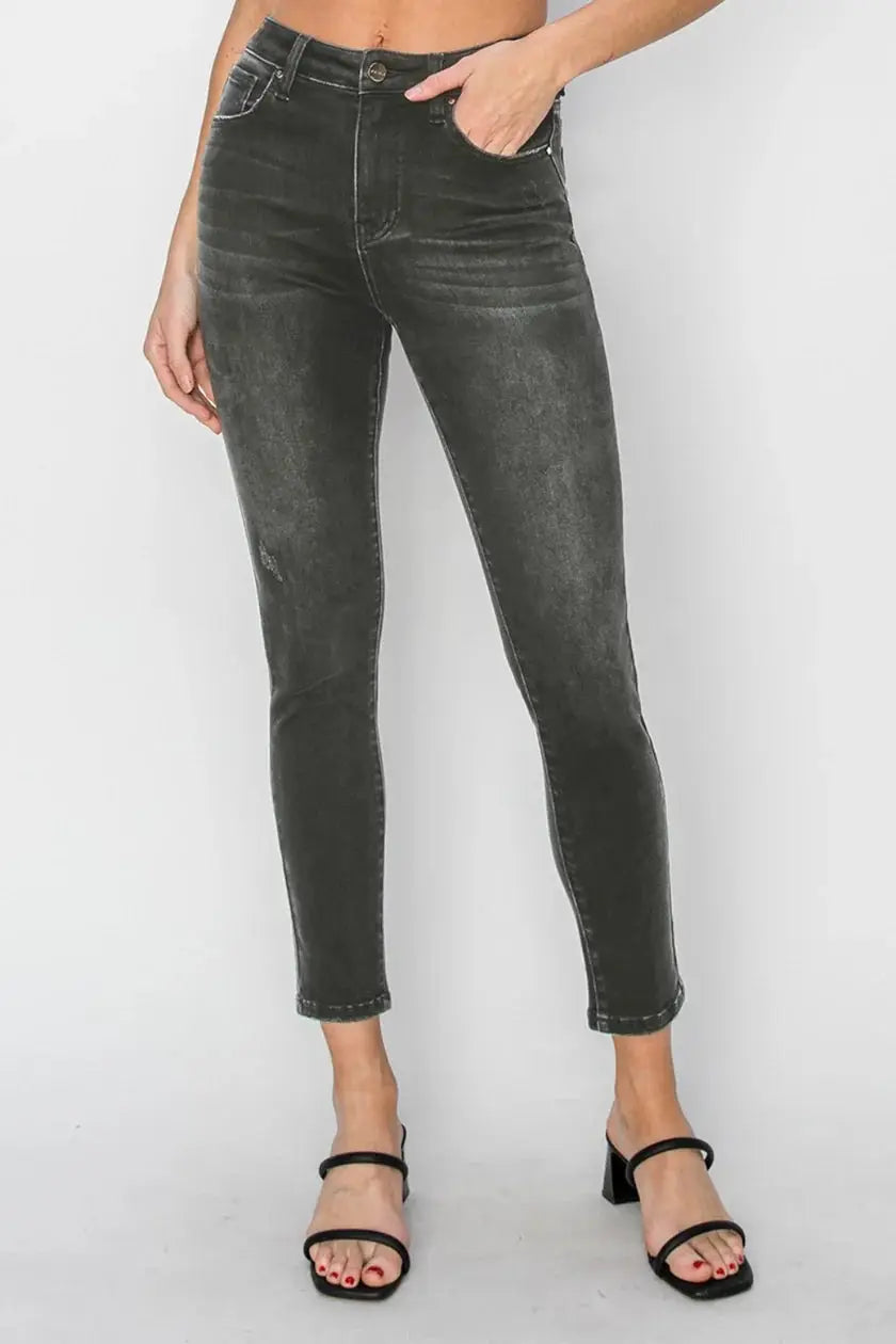 RISEN The High Rise Ankle Skinny Jeans: Washed Black - Jeans