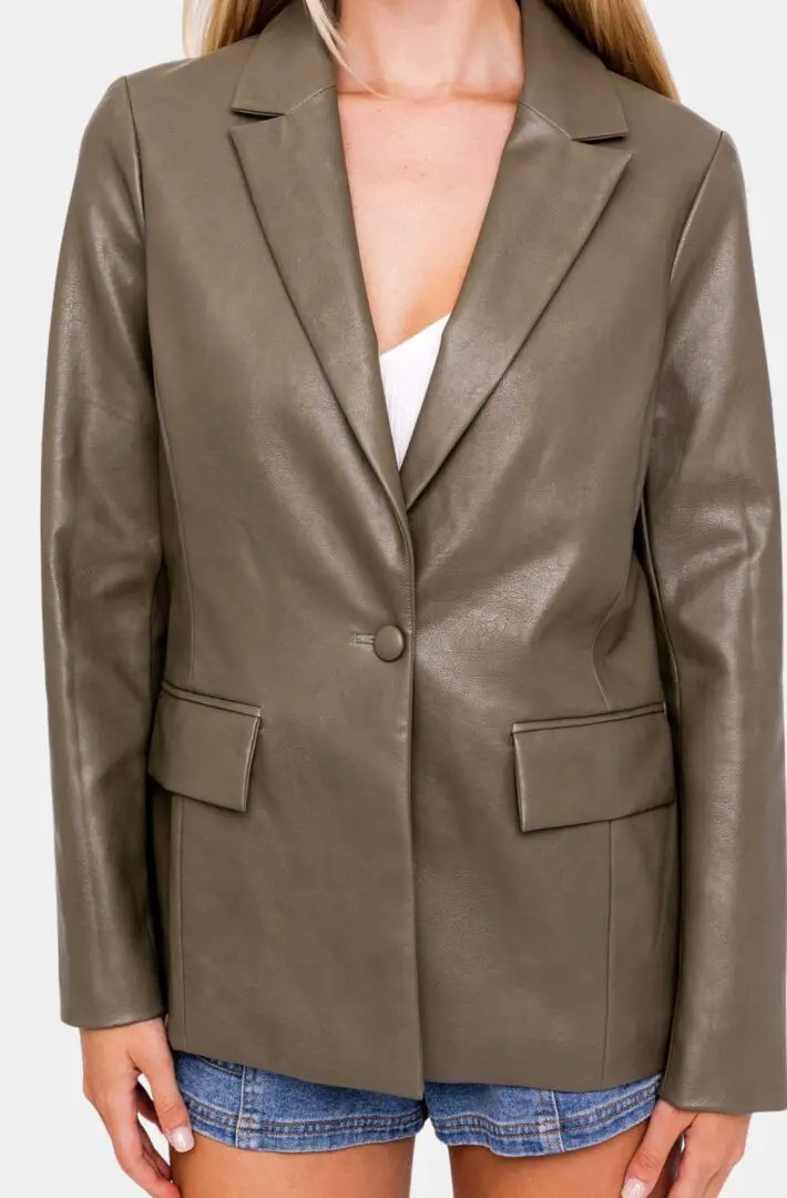 Le Lis LE LIS Power Play Vegan Leather Blazer – Camel & Olive - Coats & Jackets Vegan leather blazer