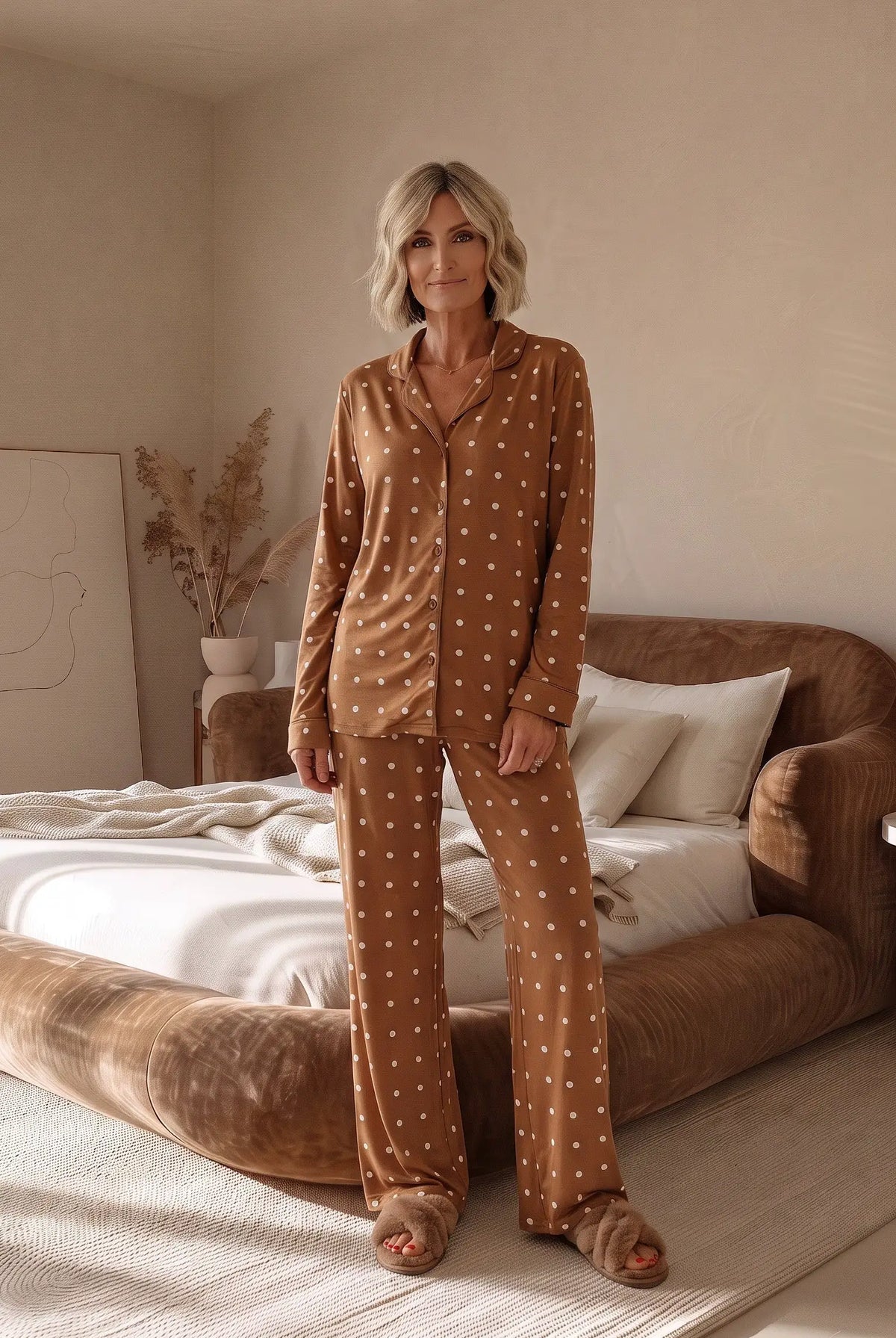 Sweet Southern Charm camel brown polka dot sleep set by Grateful Threads Boutique, a loungewear set.