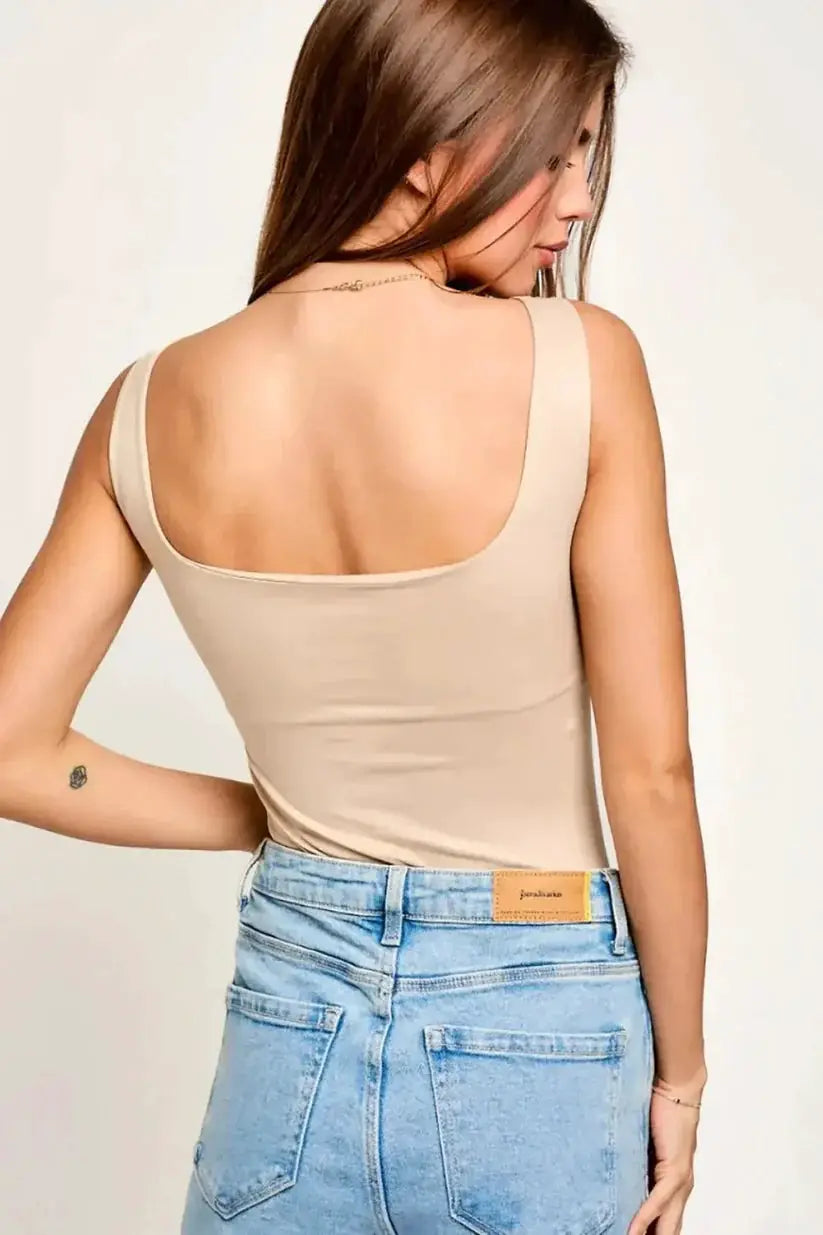 Le Lis LE LIS Square Neck Basic Essential Stretchy Bodysuit Tank Top - Bodysuits