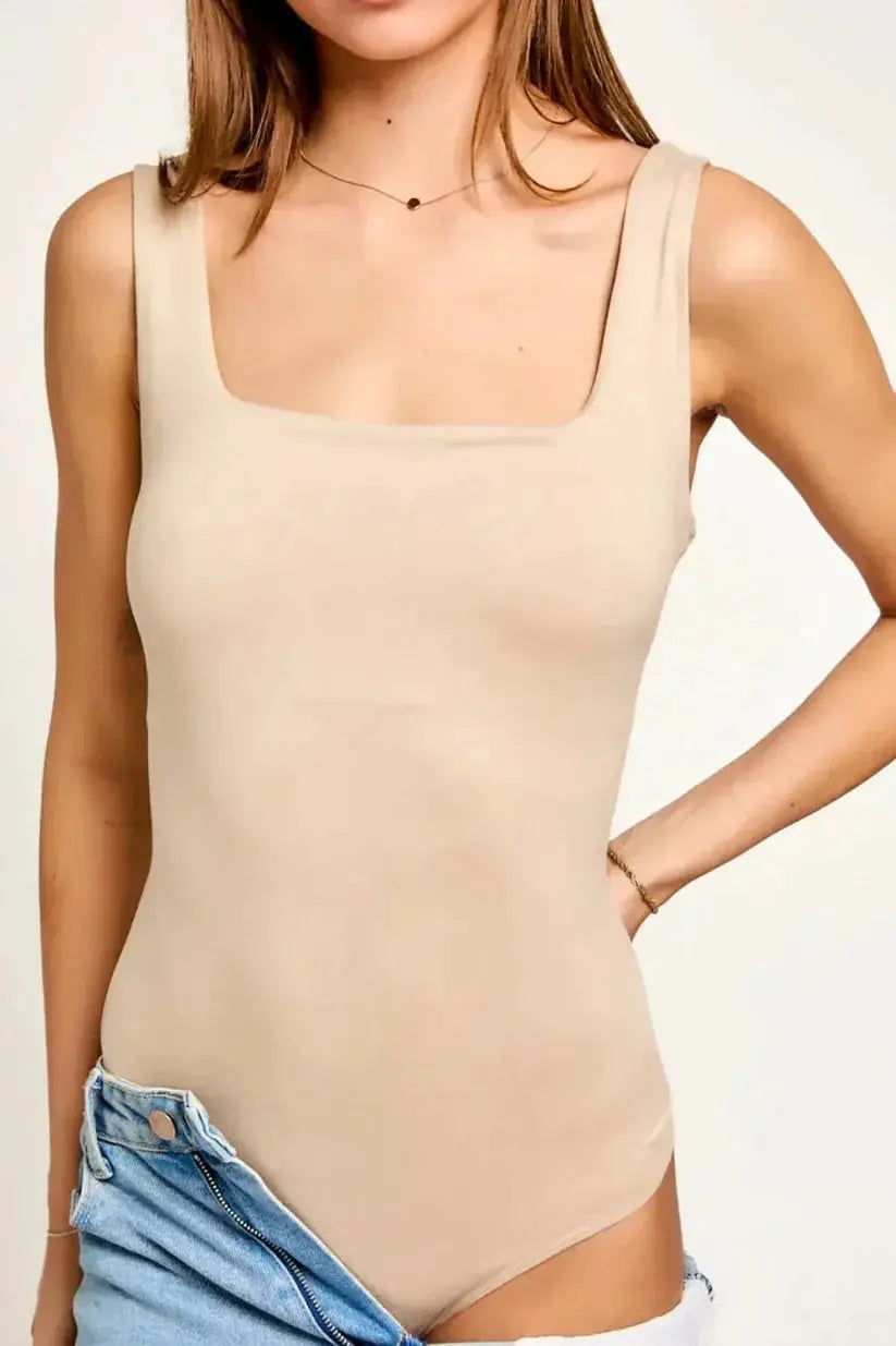 Le Lis LE LIS Square Neck Basic Essential Stretchy Bodysuit Tank Top - Bodysuits