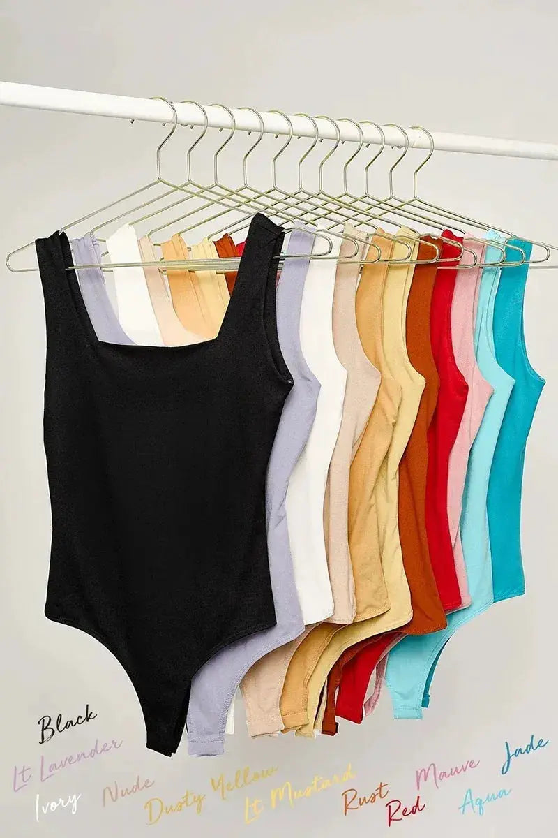 Le Lis LE LIS Square Neck Basic Essential Stretchy Bodysuit Tank Top - Bodysuits