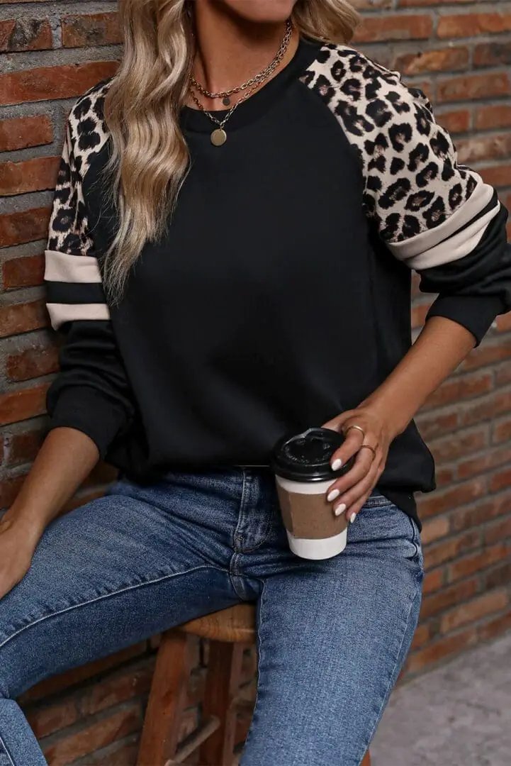 Grateful Threads Boutique Ragland Sleeve Leopard Colorblock Sweatshirt - Sweatshirts