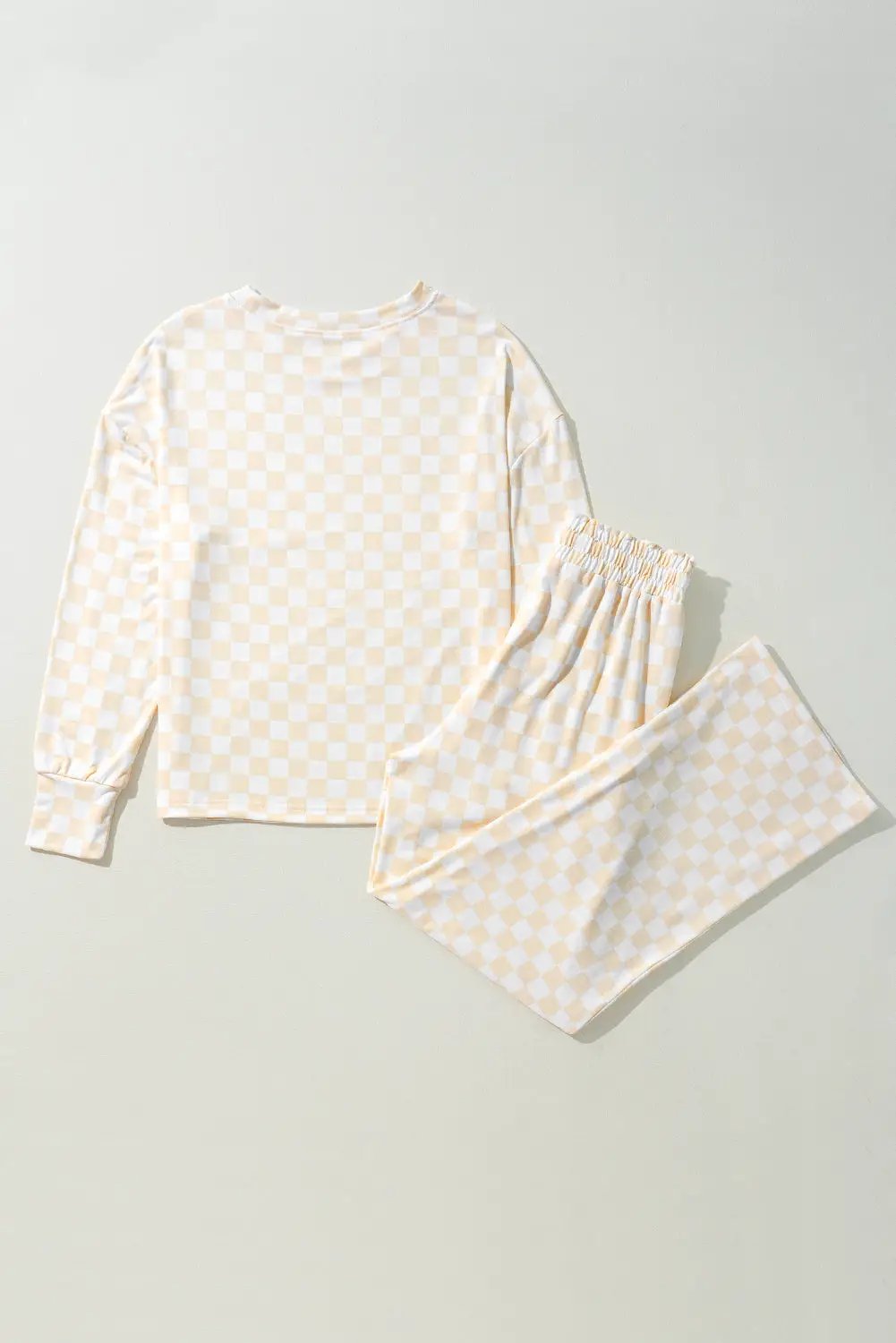 Grateful Threads Boutique Beige Checkered Print Top and Pants Lounge Set - Sleepwear & Loungewear