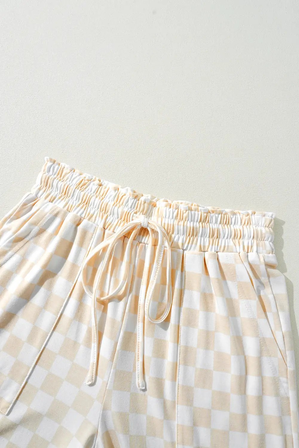 Grateful Threads Boutique Beige Checkered Print Top and Pants Lounge Set - Sleepwear & Loungewear