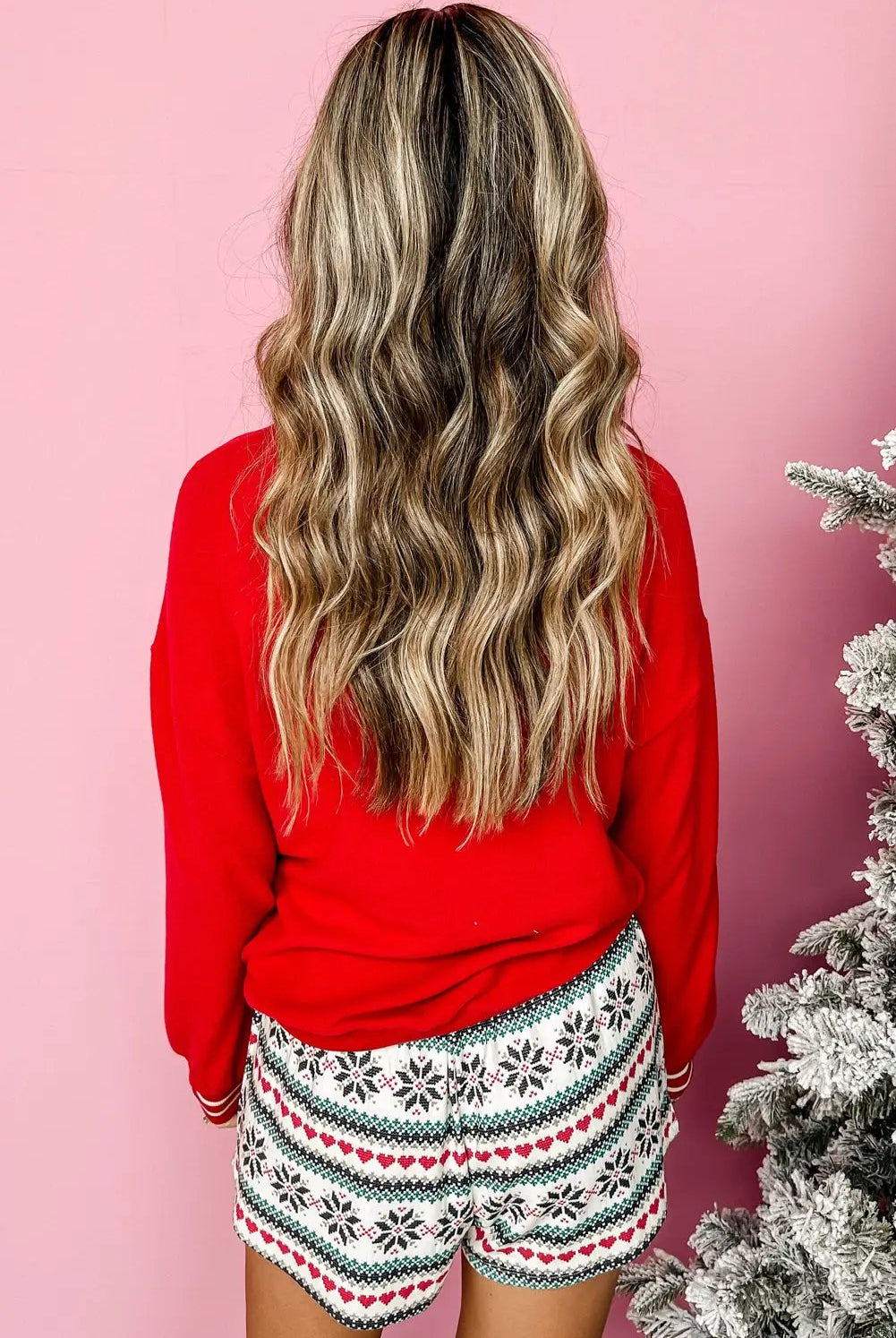 Grateful Threads Boutique Fiery Red “SLEIGH” Snowflake Print Long Sleeve Lounge Set - Loungewear Fiery Red SLEIGH Snowflake Print Long Sleeve Wide Leg Lounge Set