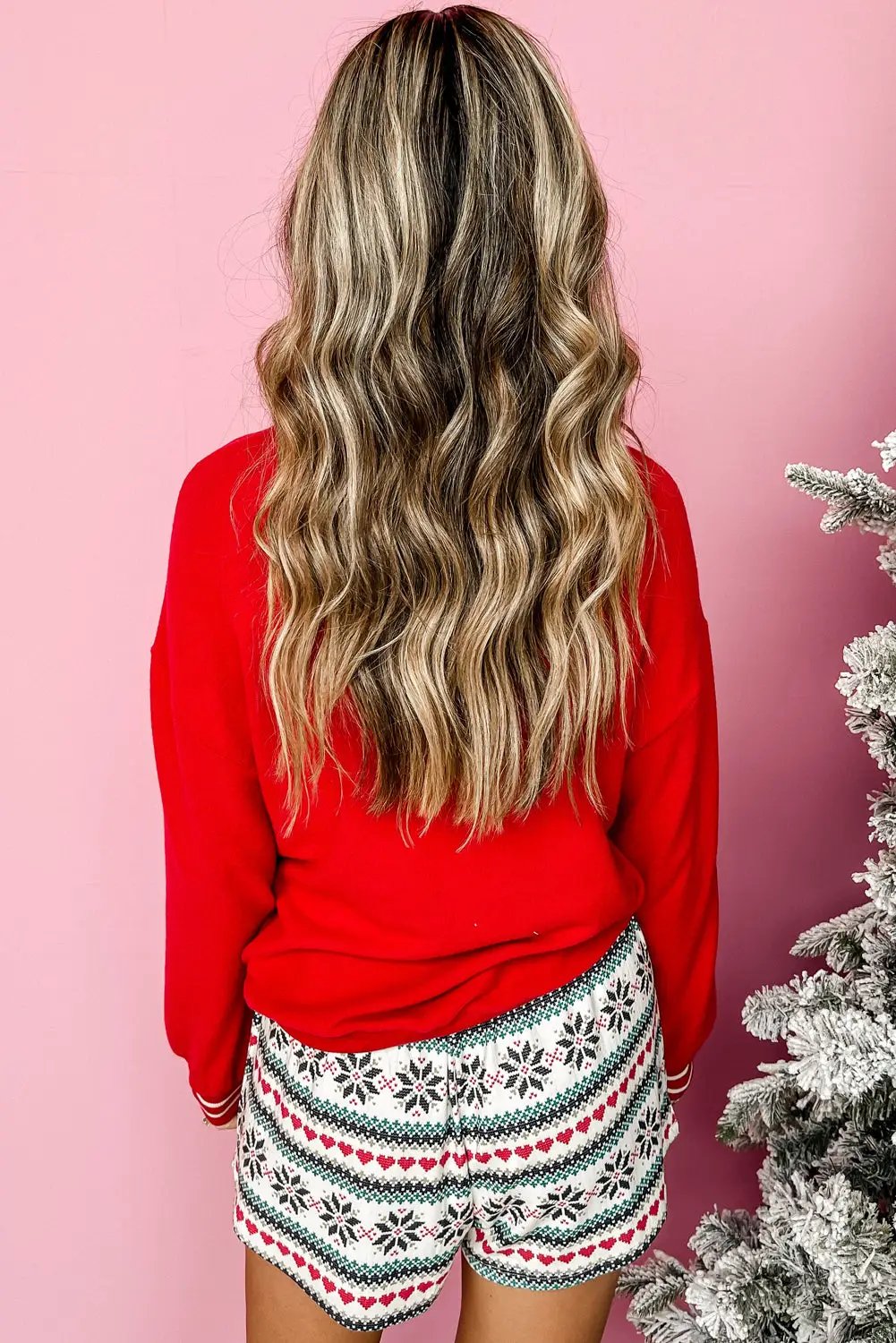 Grateful Threads Boutique Fiery Red “SLEIGH” Snowflake Print Long Sleeve Lounge Set - Loungewear Fiery Red SLEIGH Snowflake Print Long Sleeve Wide Leg Lounge Set