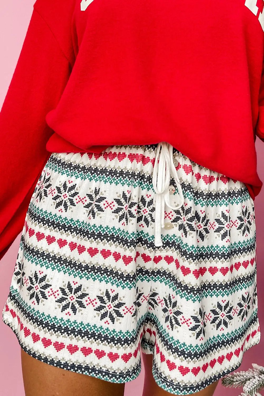Grateful Threads Boutique Fiery Red “SLEIGH” Snowflake Print Long Sleeve Lounge Set - Loungewear Fiery Red SLEIGH Snowflake Print Long Sleeve Wide Leg Lounge Set