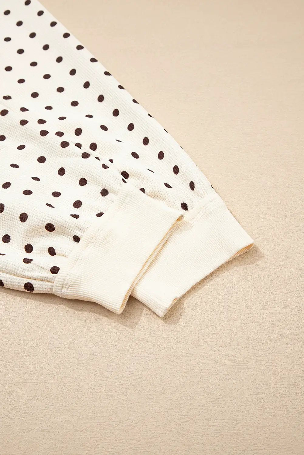Grateful Threads Boutique White Polka Dot Print Notched Neck Long Sleeve Top Drawstring Pants Textured Lounge Set - Loungewear White Polka Dot Print Notched Neck Long Sleeve Top Drawstring Pants Textured Lounge Set