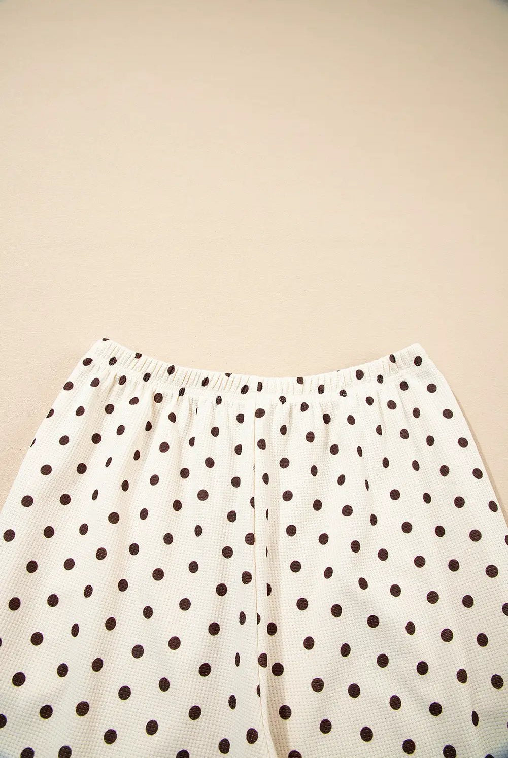 Grateful Threads Boutique White Polka Dot Print Notched Neck Long Sleeve Top Drawstring Pants Textured Lounge Set - Loungewear White Polka Dot Print Notched Neck Long Sleeve Top Drawstring Pants Textured Lounge Set
