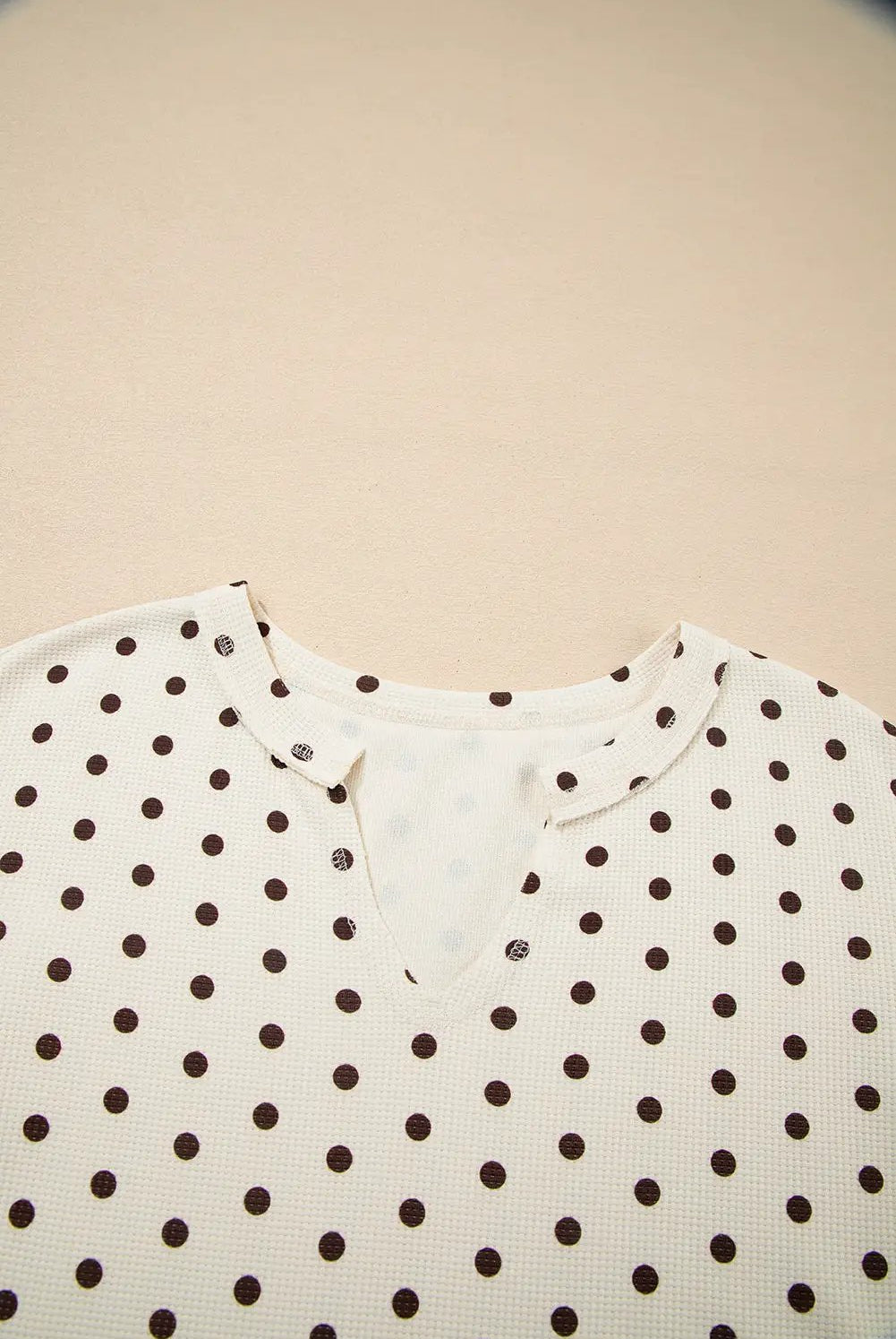 Grateful Threads Boutique White Polka Dot Print Notched Neck Long Sleeve Top Drawstring Pants Textured Lounge Set - Loungewear White Polka Dot Print Notched Neck Long Sleeve Top Drawstring Pants Textured Lounge Set