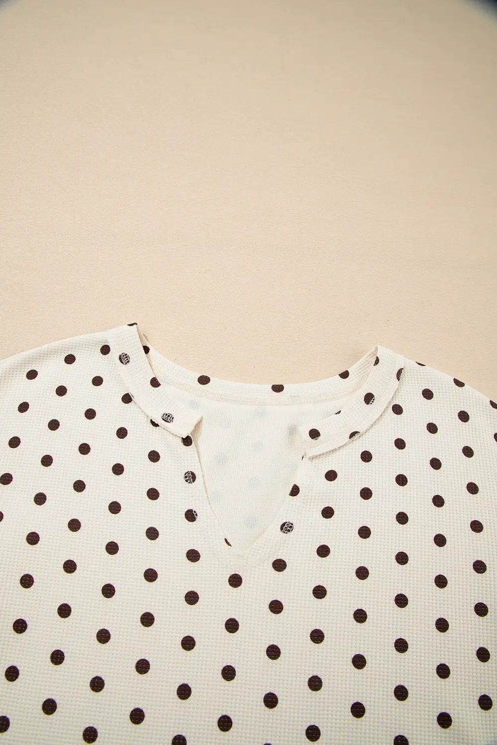 Grateful Threads Boutique White Polka Dot Print Notched Neck Long Sleeve Top Drawstring Pants Textured Lounge Set - Loungewear White Polka Dot Print Notched Neck Long Sleeve Top Drawstring Pants Textured Lounge Set