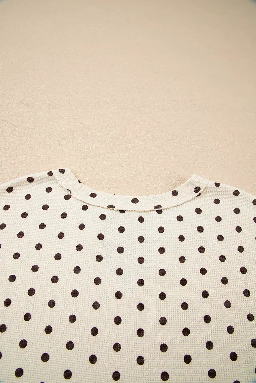 Grateful Threads Boutique White Polka Dot Print Notched Neck Long Sleeve Top Drawstring Pants Textured Lounge Set - Loungewear White Polka Dot Print Notched Neck Long Sleeve Top Drawstring Pants Textured Lounge Set