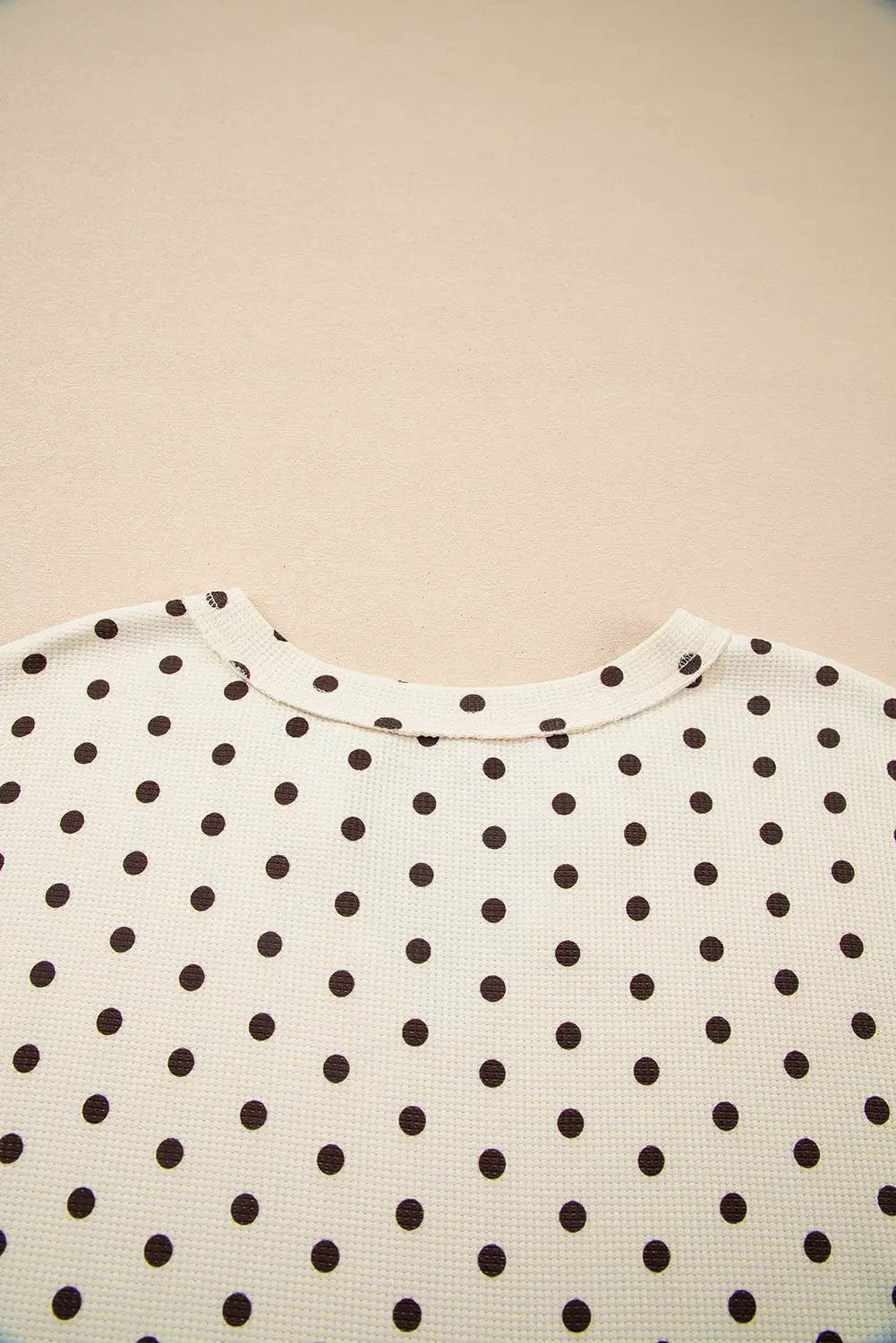 Grateful Threads Boutique White Polka Dot Print Notched Neck Long Sleeve Top Drawstring Pants Textured Lounge Set - Loungewear White Polka Dot Print Notched Neck Long Sleeve Top Drawstring Pants Textured Lounge Set