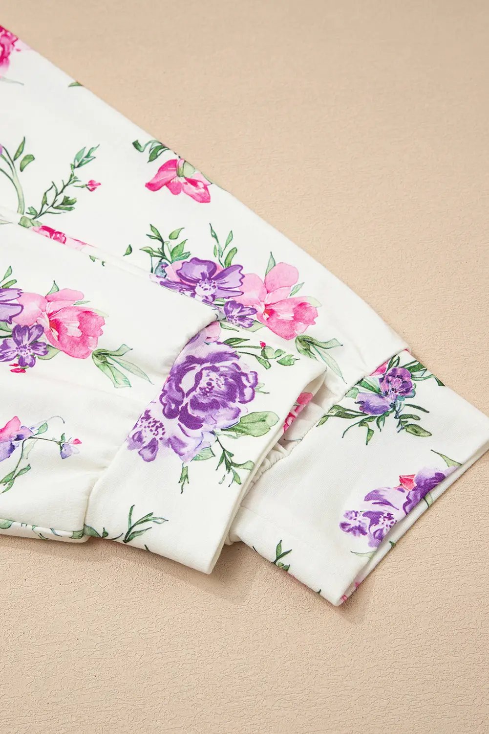 Grateful Threads Boutique Wildflower Dreams Lounge Set - Loungewear Apricot Floral Print Pullover Drawstring Lounge Pant Set
