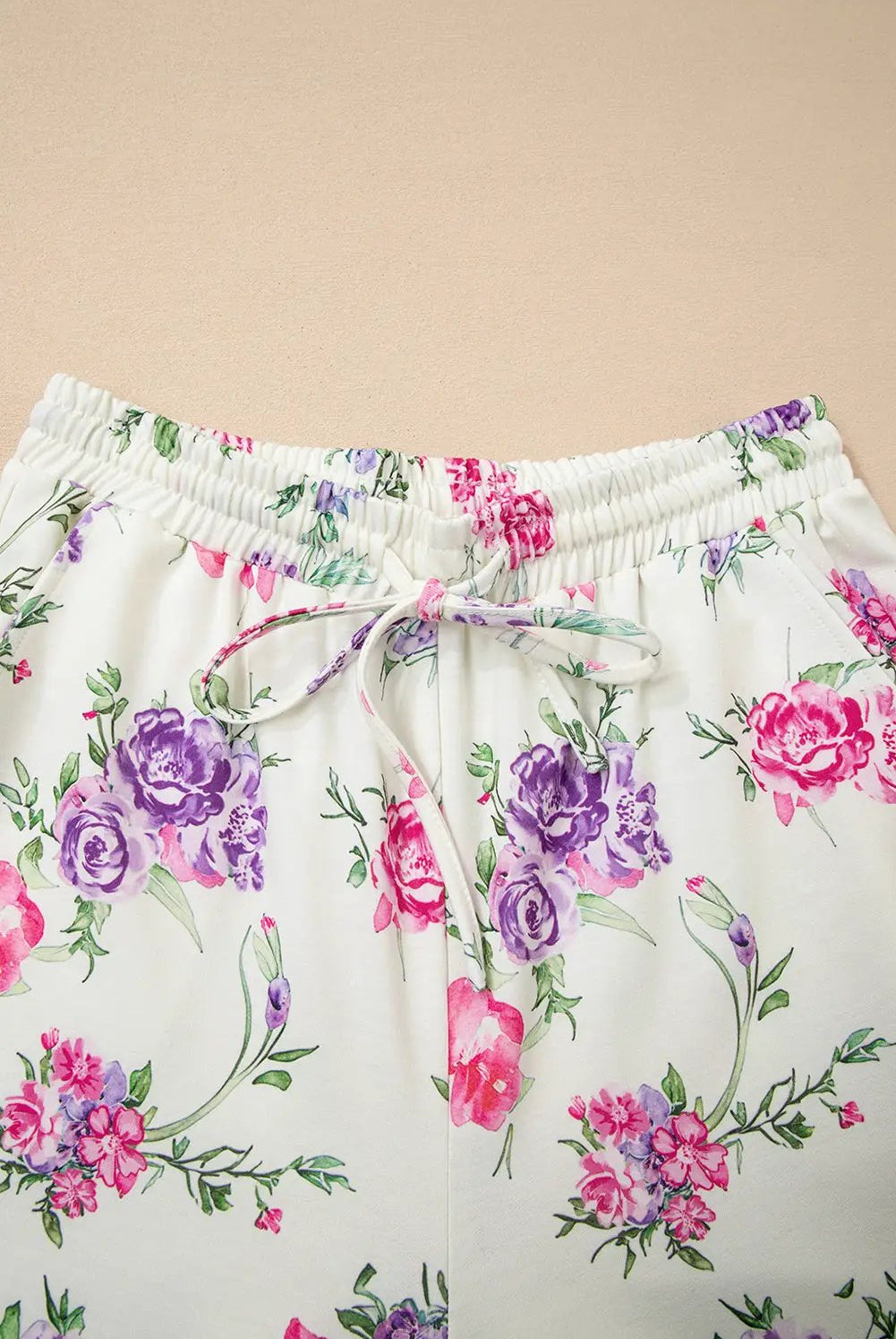 Grateful Threads Boutique Wildflower Dreams Lounge Set - Loungewear Apricot Floral Print Pullover Drawstring Lounge Pant Set