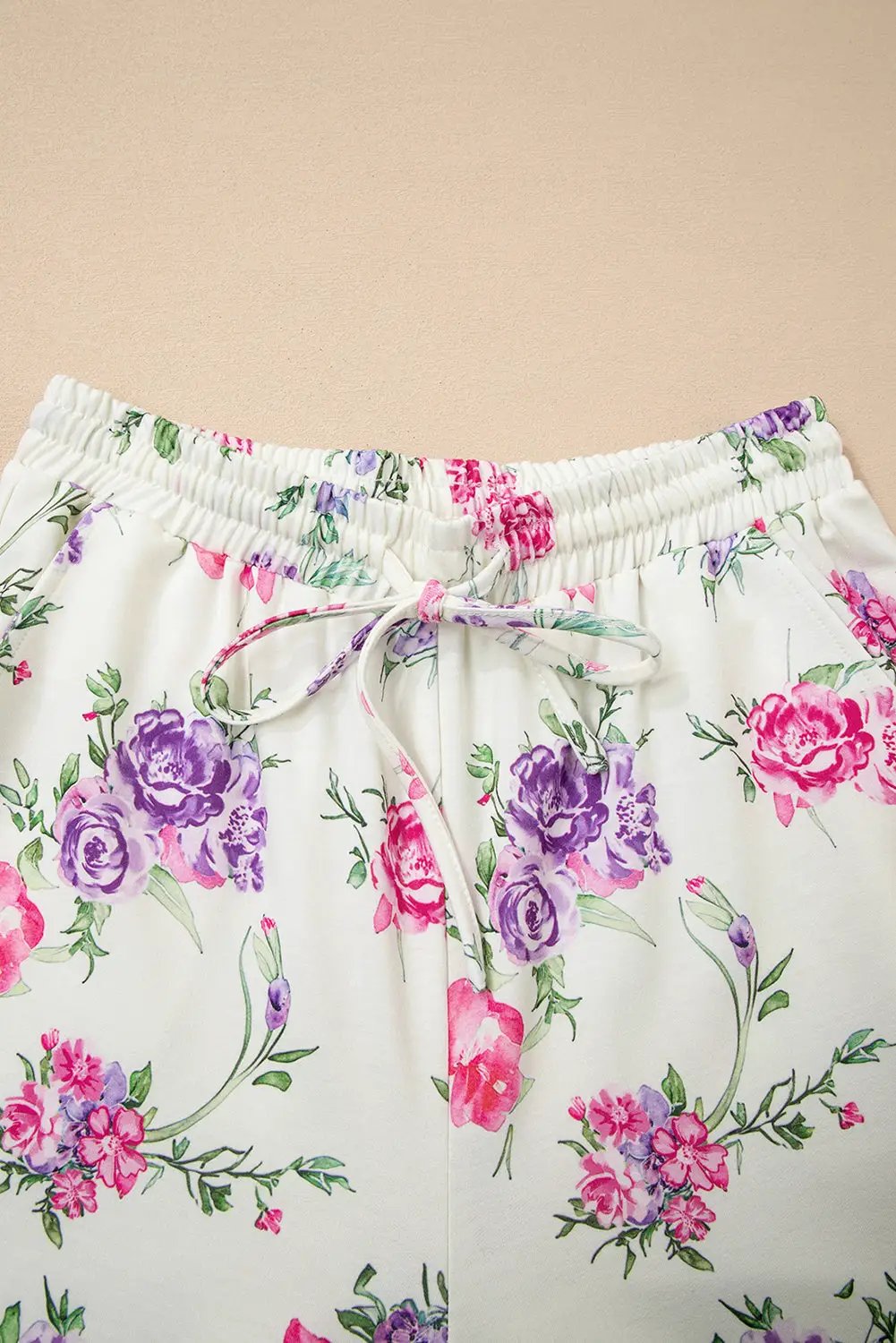 Grateful Threads Boutique Wildflower Dreams Lounge Set - Loungewear Apricot Floral Print Pullover Drawstring Lounge Pant Set