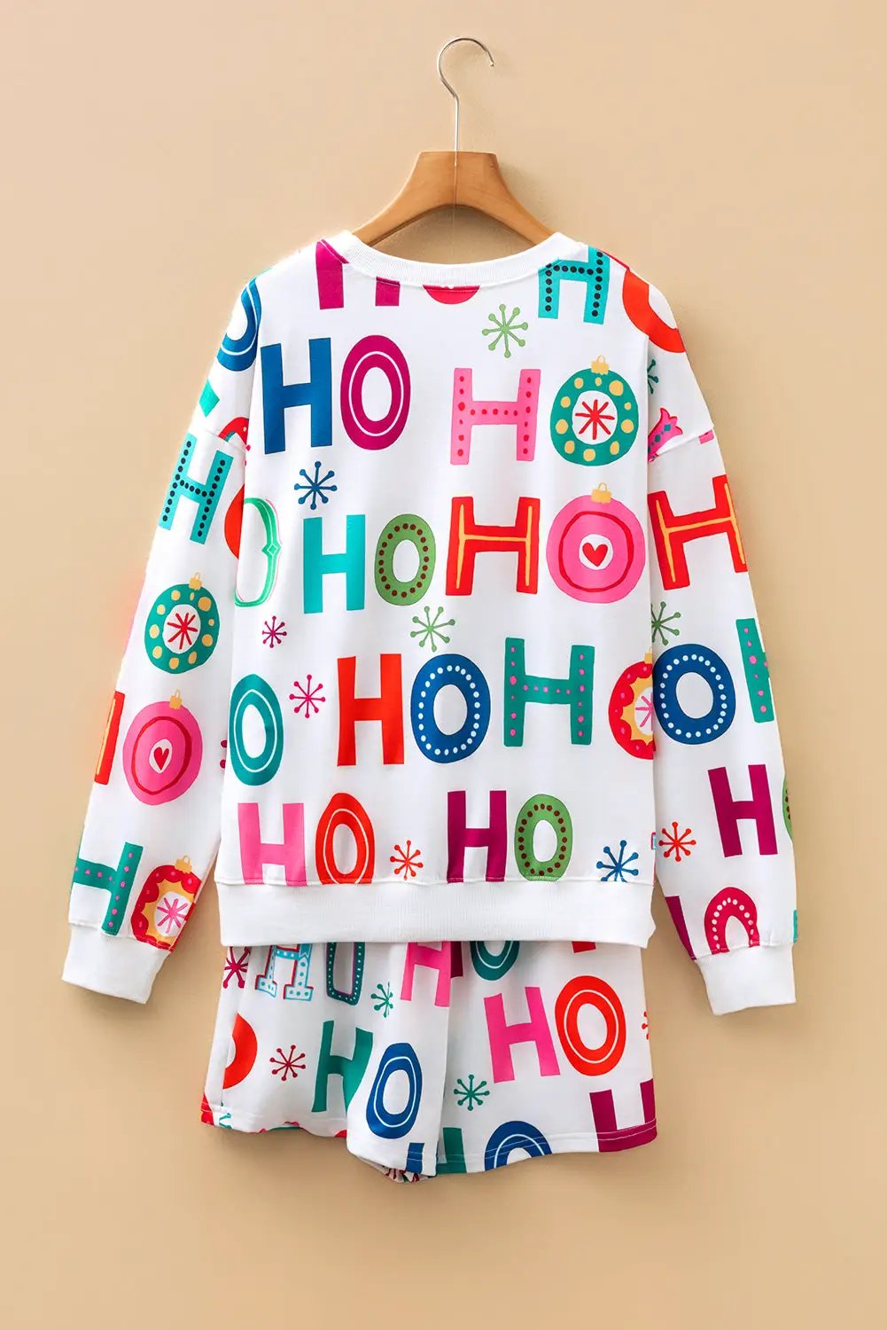 Grateful Threads Boutique Holly Jolly HO HO HO Lounge Set - Loungewear White Ho Ho Ho Rhinestone Embellised Letter Graphic 2pcs Lounge Set
