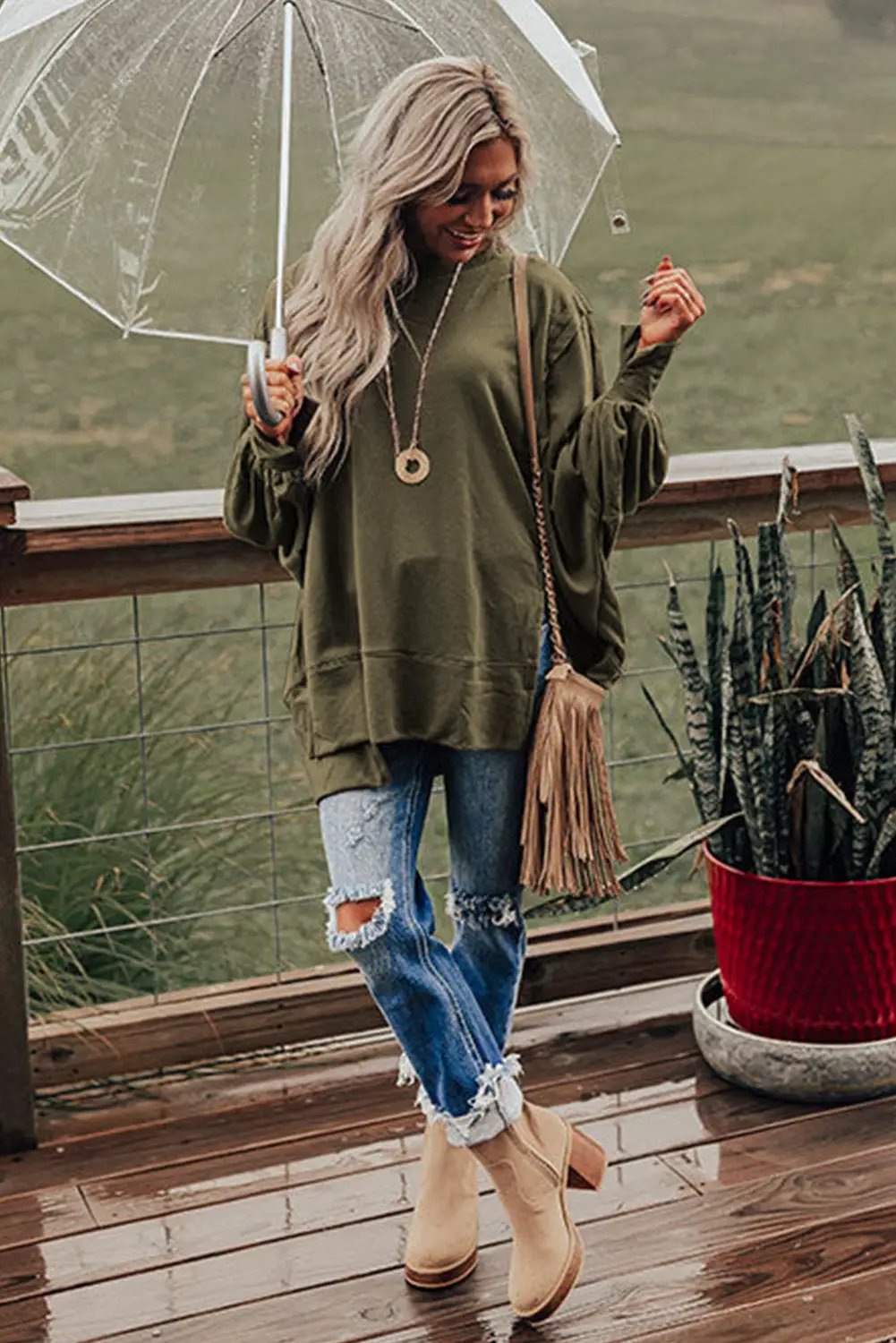 Grateful Threads Boutique Olive You Forever Oversized Top - Sweatshirts Top