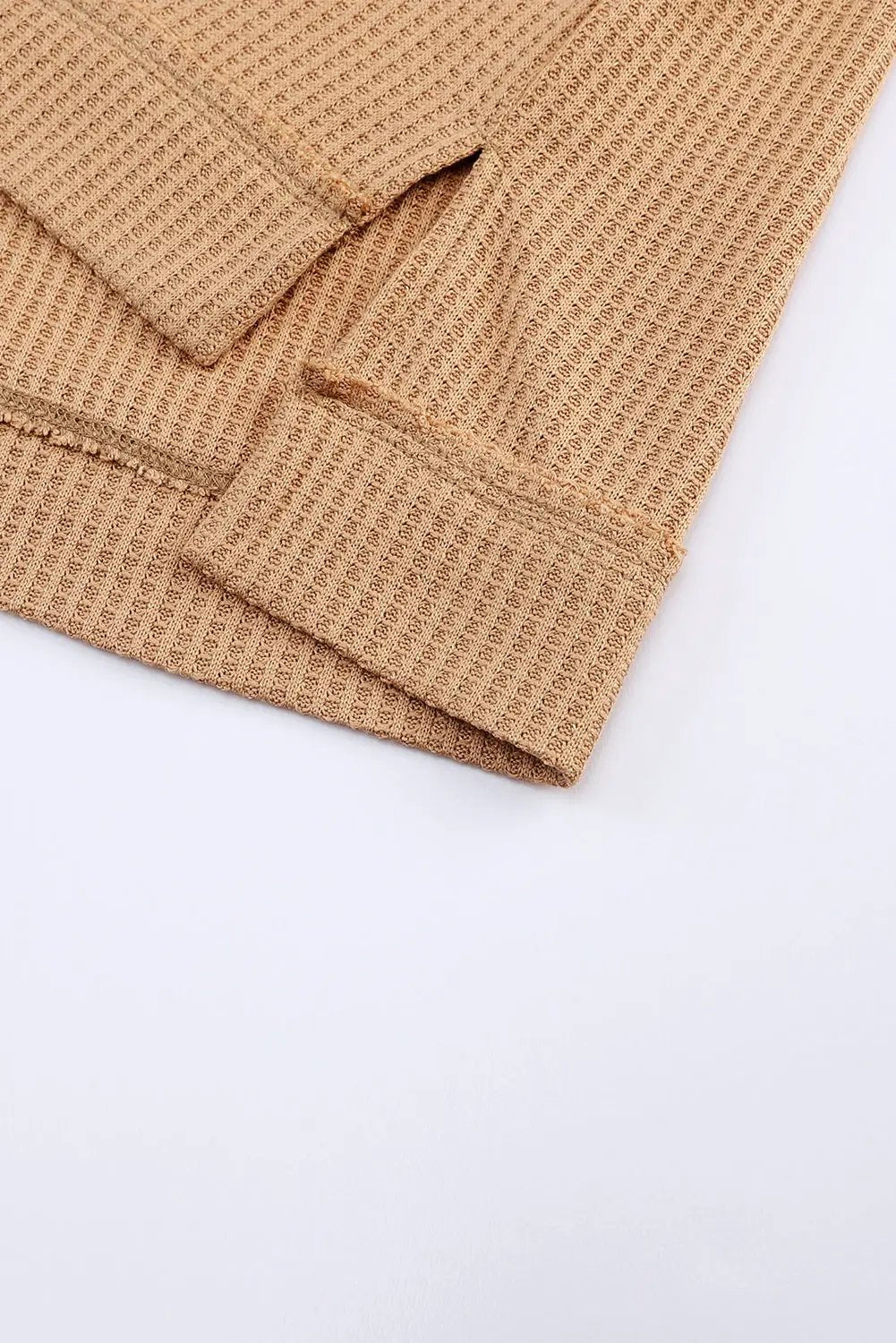 Grateful Threads Boutique Apricot Lace Waffle Patchwork Strappy V-Neck Long Sleeve Top - Shirts