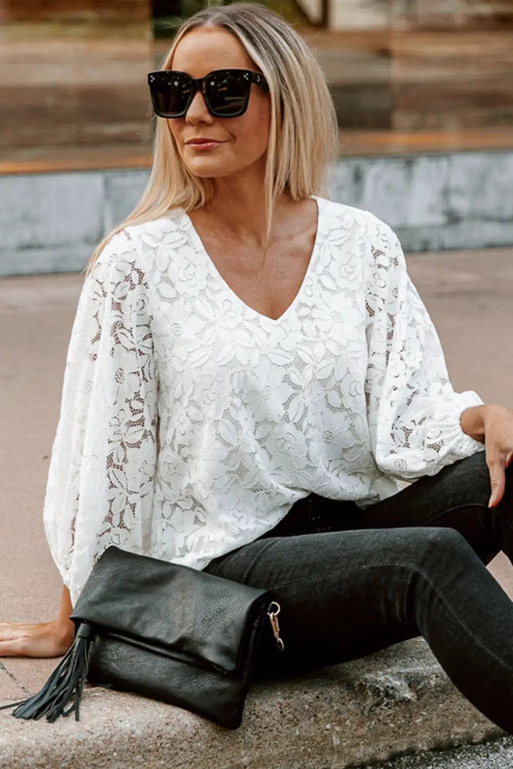 Grateful Threads Boutique Lace Crochet V Neck Top - Clothing Tops Lace Crochet V Neck Top