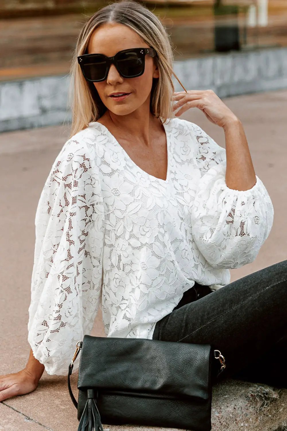 Grateful Threads Boutique Lace Crochet V Neck Top - Clothing Tops Lace Crochet V Neck Top