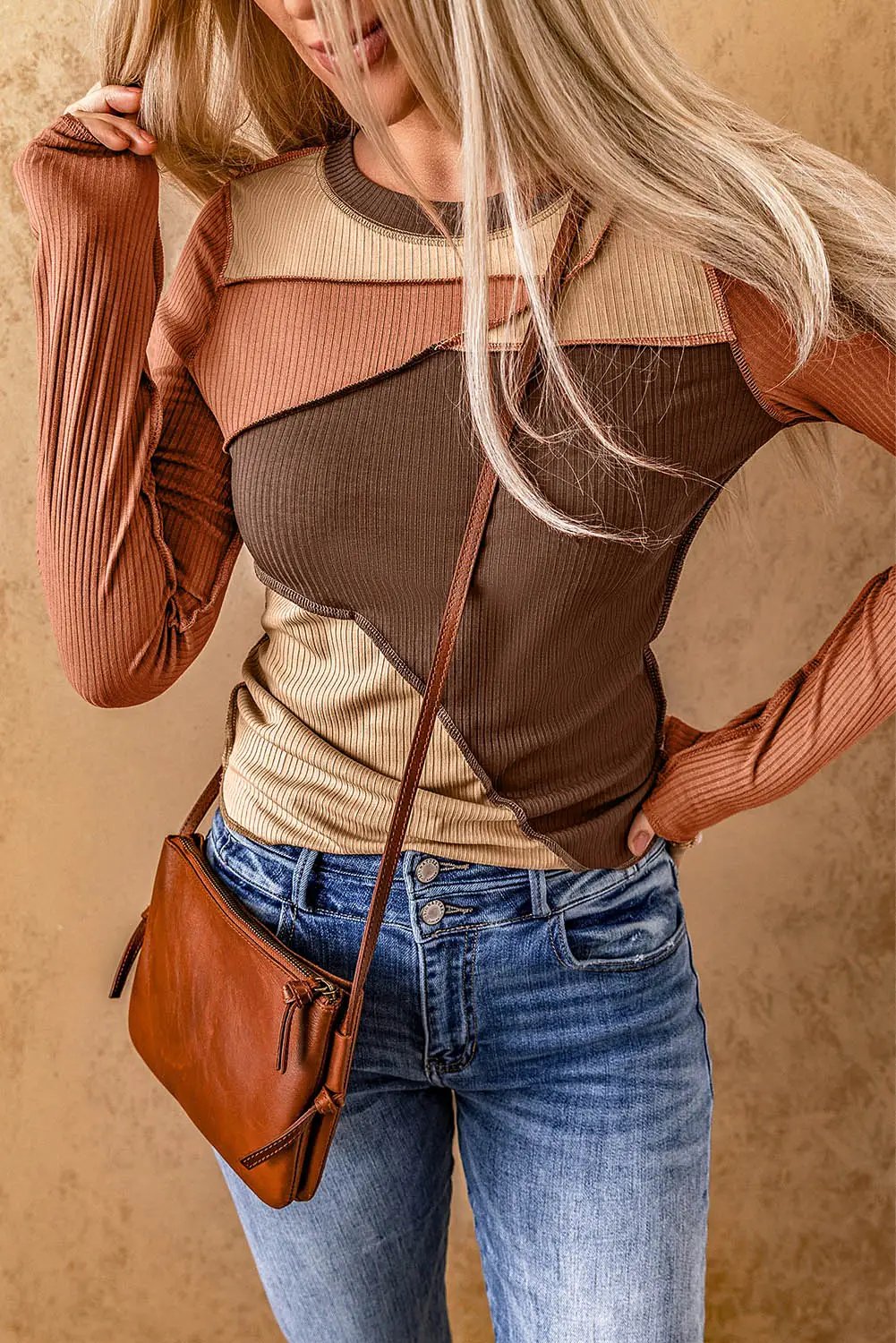 Grateful Threads Boutique Color Block Ribbed Knit Top - Clothing Tops