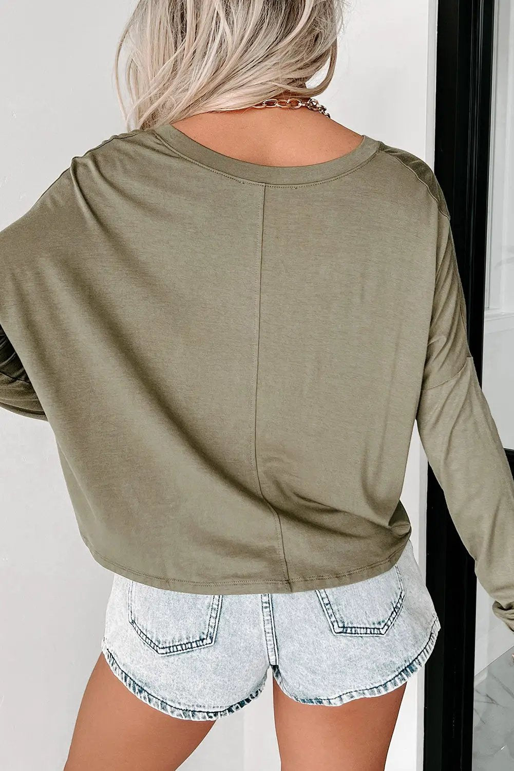 Grateful Threads Boutique The Sage Green Cropped V - T-Shirts