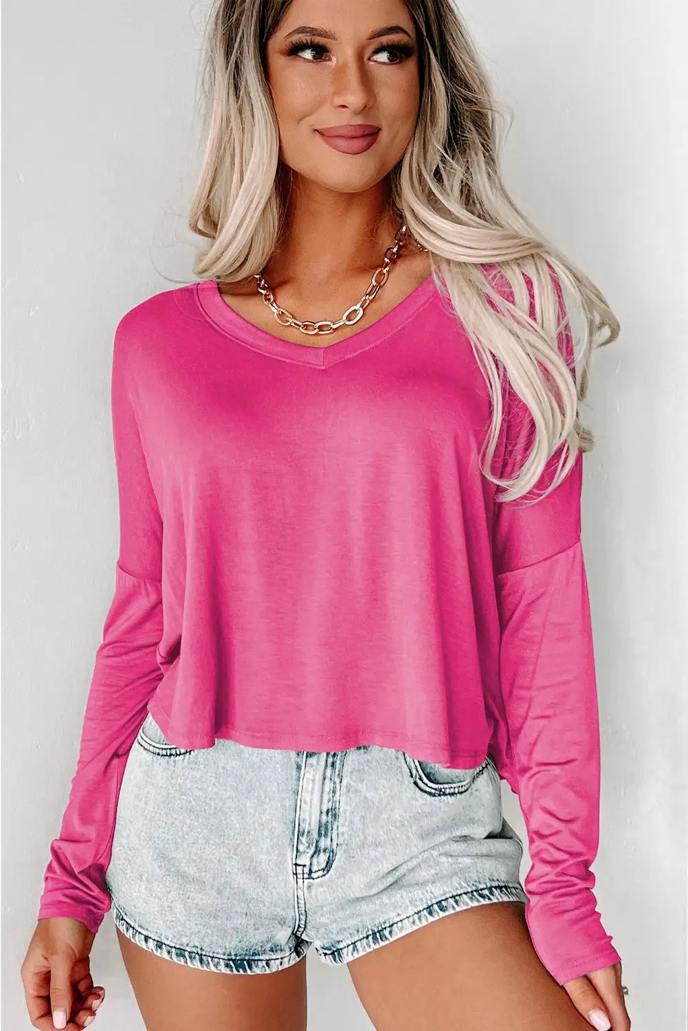 Grateful Threads Boutique The Pink Poppy Cropped V - T-Shirts