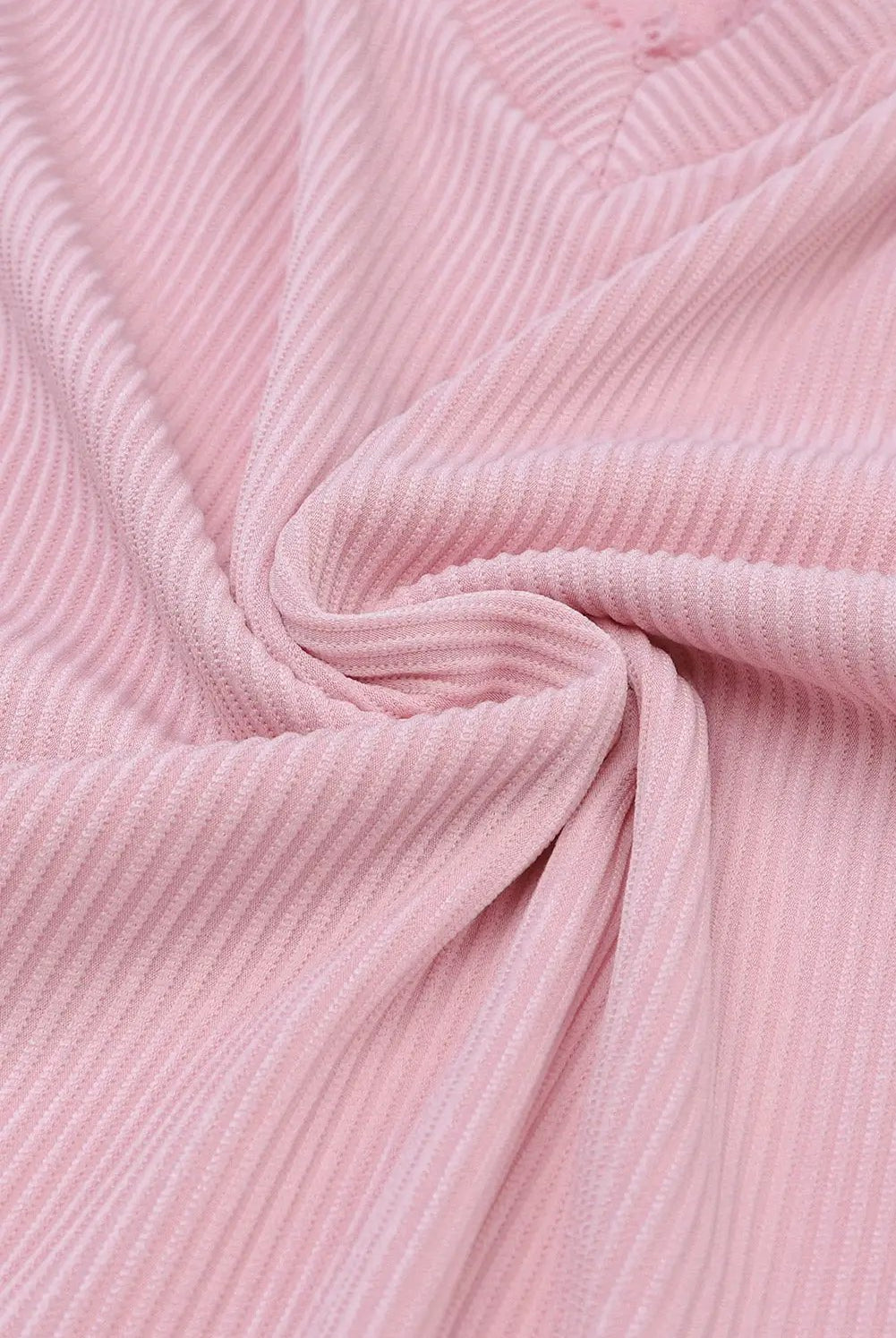 Grateful Threads Boutique Pink Ribbed Texture Lace V Neck Long Sleeve Top - Blouses
