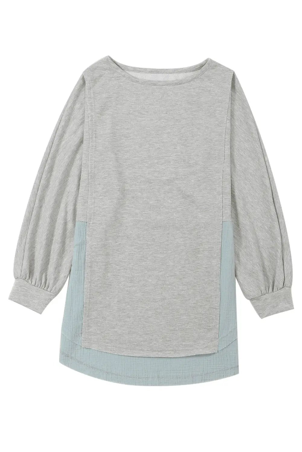 Grateful Threads Boutique Grey Crinkle Splicing Raw Hem High Low Oversized Blouse - Blouses Grey Crinkle Splicing Raw Hem High Low Oversized Blouse