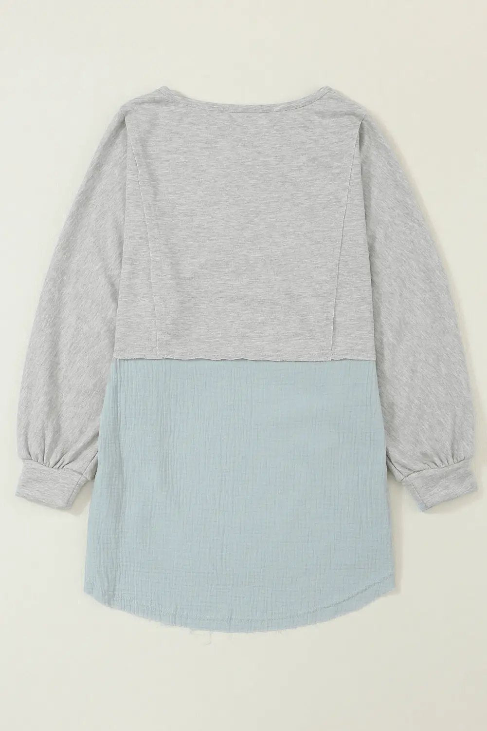 Grateful Threads Boutique Grey Crinkle Splicing Raw Hem High Low Oversized Blouse - Blouses Grey Crinkle Splicing Raw Hem High Low Oversized Blouse