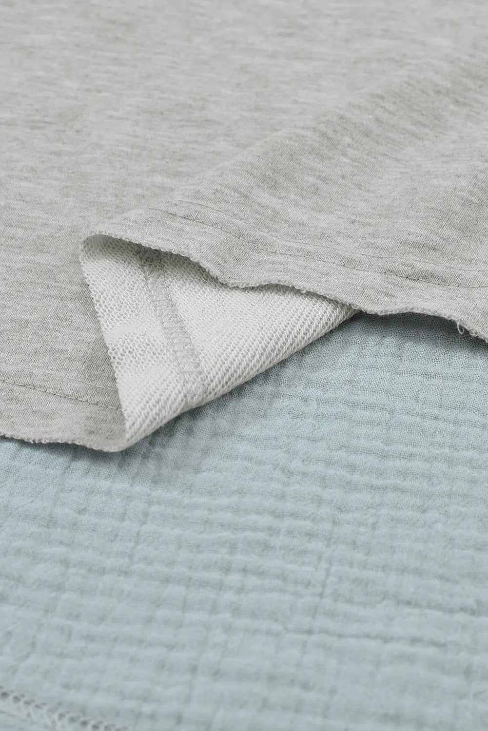 Grateful Threads Boutique Grey Crinkle Splicing Raw Hem High Low Oversized Blouse - Blouses Grey Crinkle Splicing Raw Hem High Low Oversized Blouse