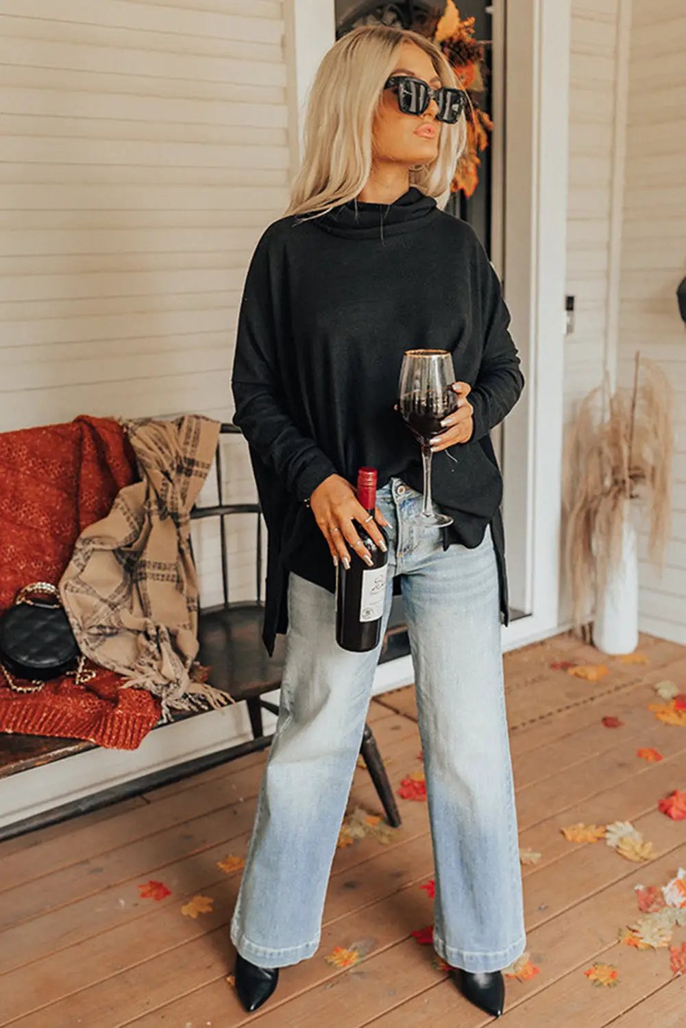 Grateful Threads Boutique Black Cowl Neck Shift Tunic Top - Clothing Tops