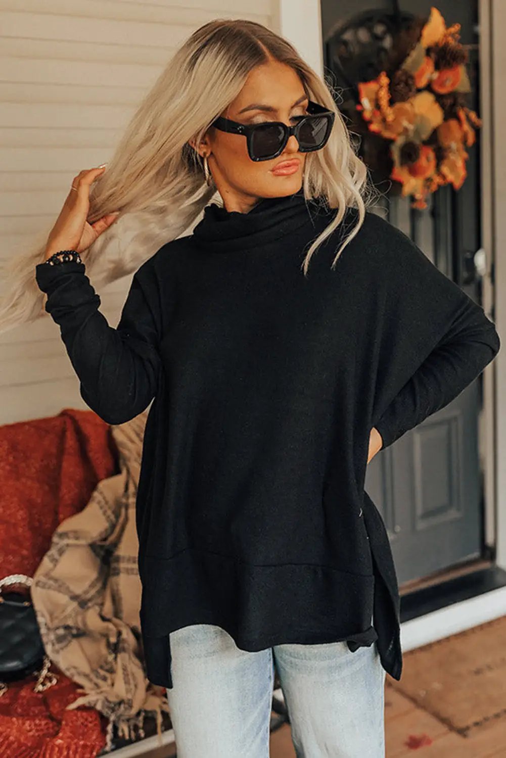 Grateful Threads Boutique Black Cowl Neck Shift Tunic Top - Clothing Tops
