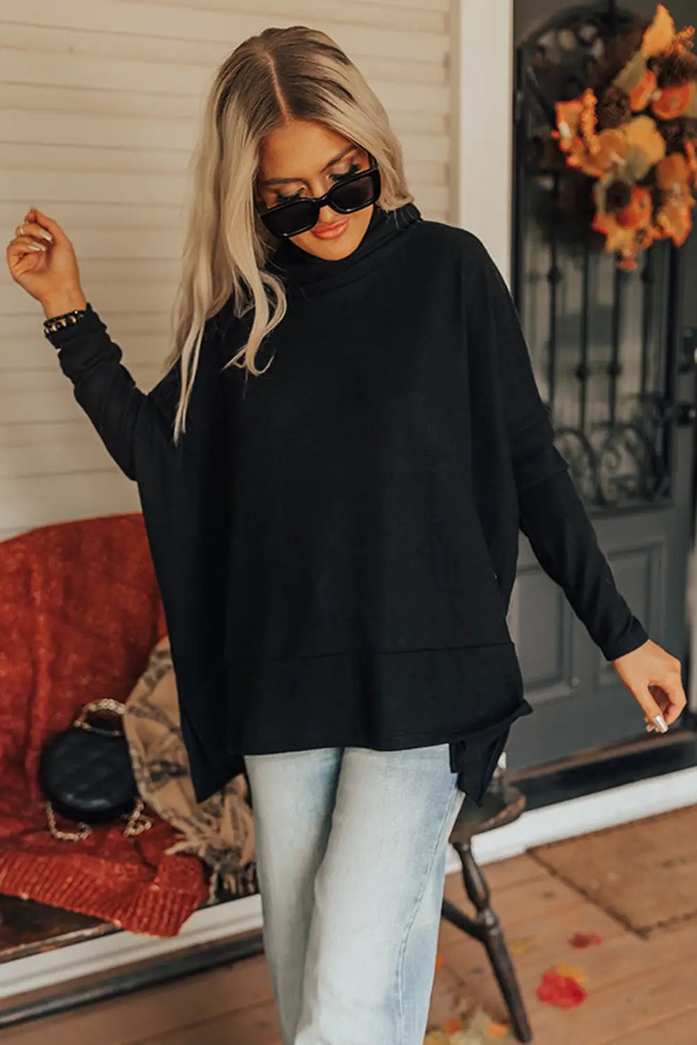 Grateful Threads Boutique Black Cowl Neck Shift Tunic Top - Clothing Tops