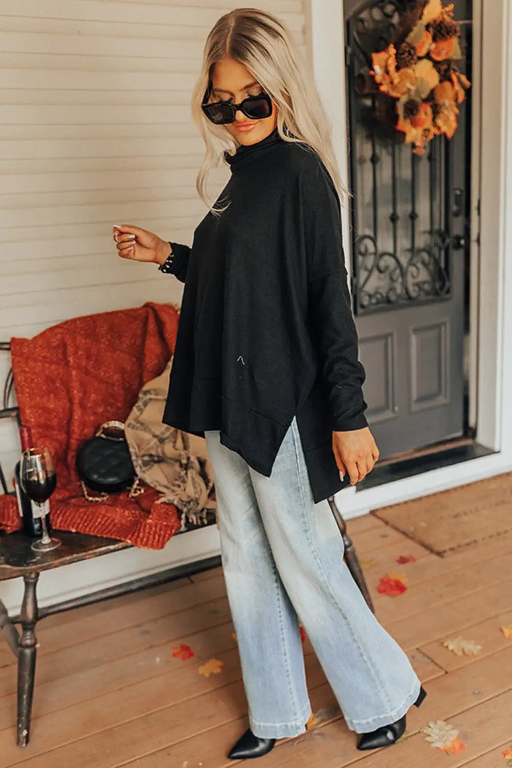 Grateful Threads Boutique Black Cowl Neck Shift Tunic Top - Clothing Tops